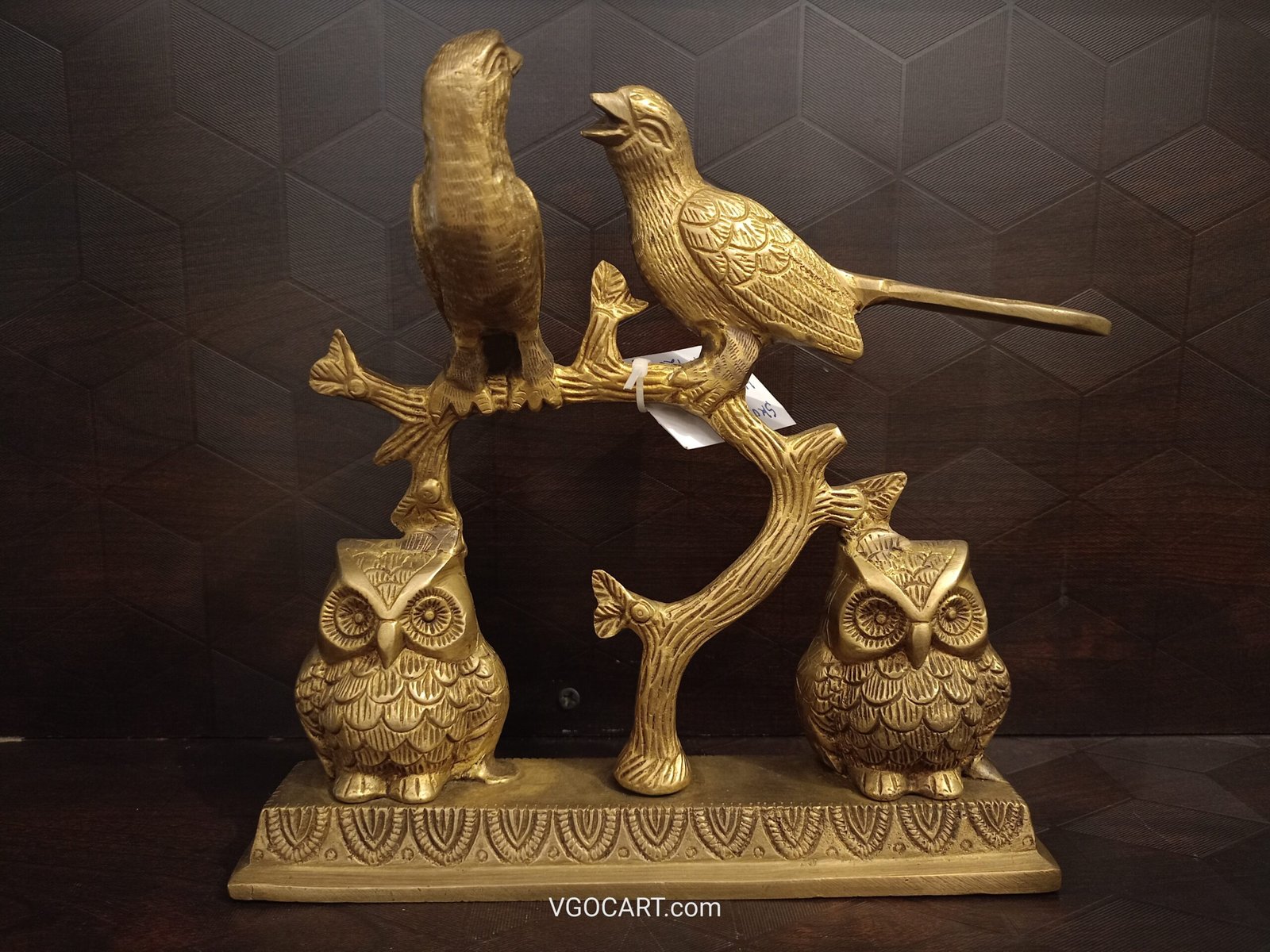 Owls & Birds on Tree Home Decor Showpiece 8.5" 1 brass owl for gifting