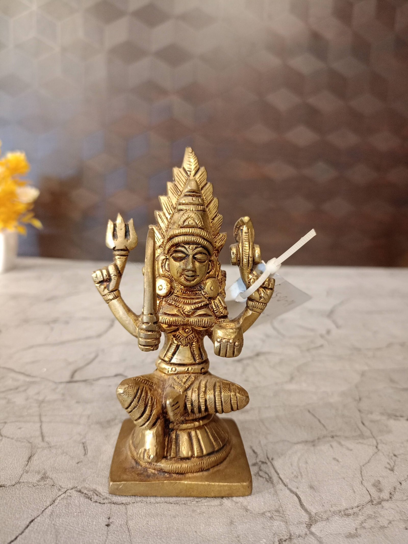 oplus_32 Goddess Mariamman Brass Idol - 5" - Image 1
