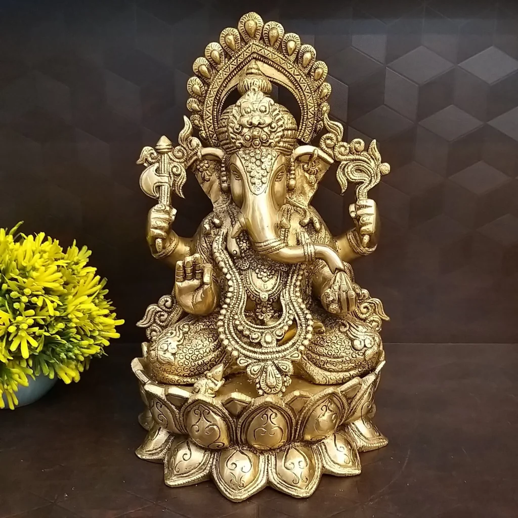 Brass Idols Manufacturers Moradabad, No1 Brass Suppliers and Lowest Price in India 5 brass ganesha on lotus statue home decor pooja items hindu god statues gift buy online india 20012 1