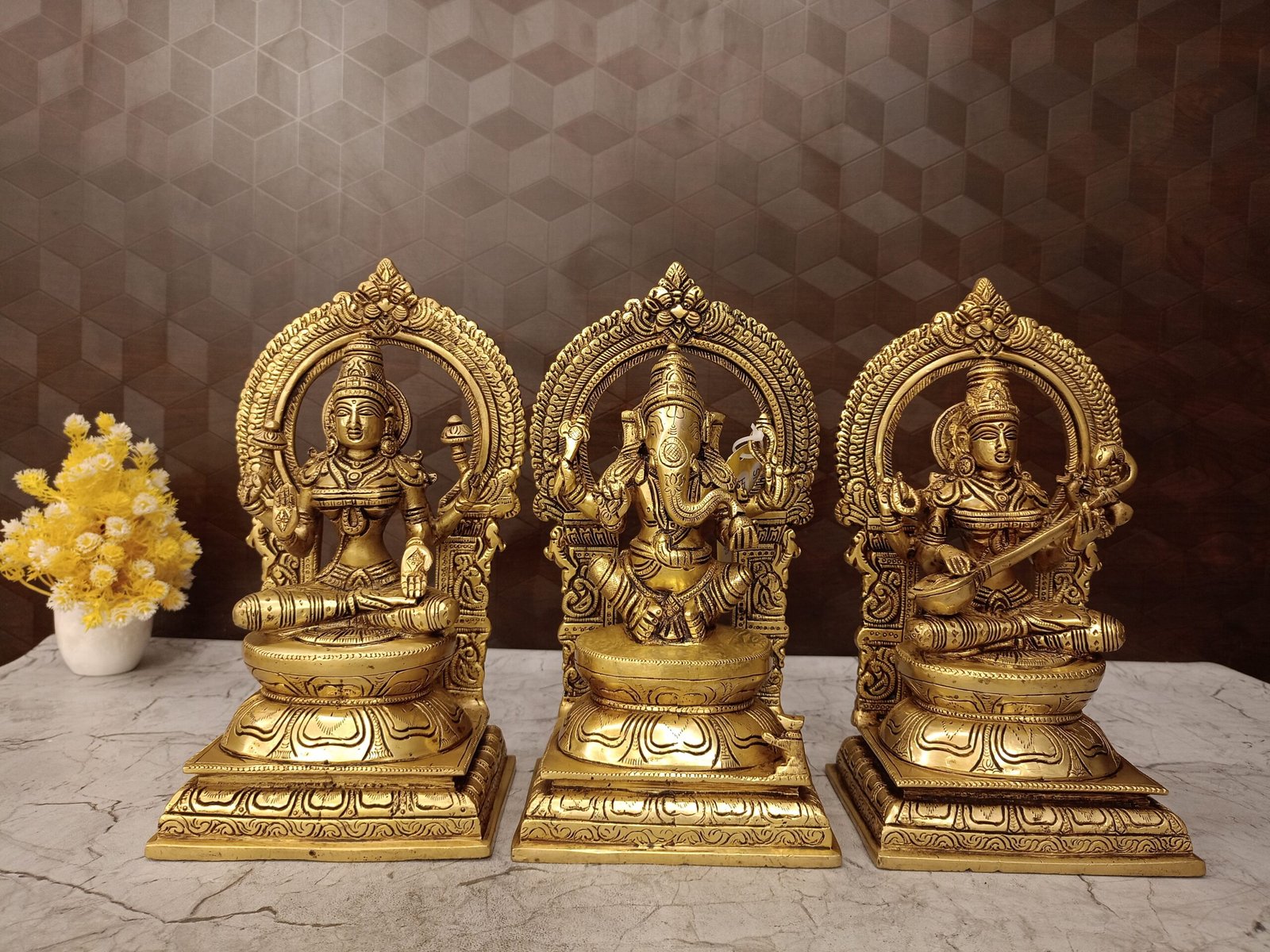 Brass Lakshmi Ganesha Saraswathi Set Idol-10" 1 Brass lakshmi saraswathi ganesha