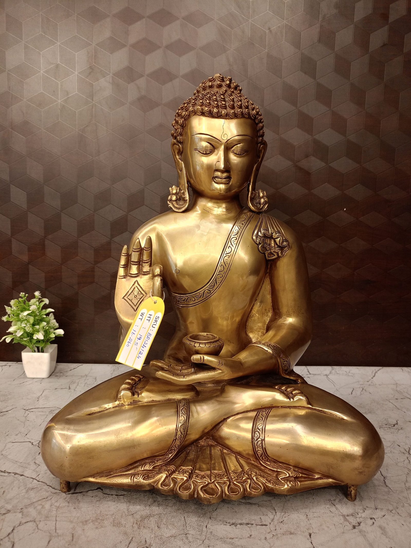 Brass Lord Buddha Idol- 19.5" 1 brass buddha idol