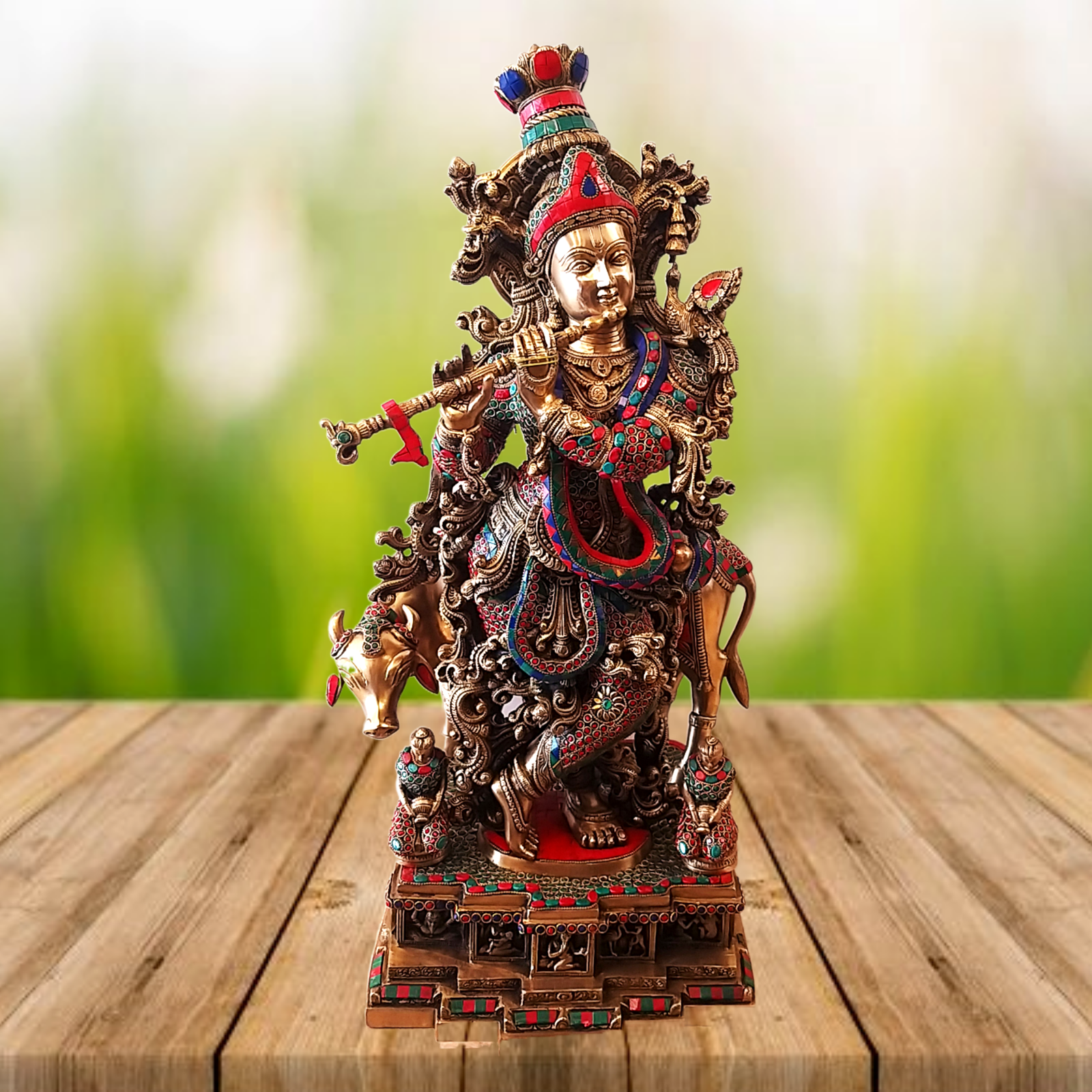 brass-cow-krishna-with-stone-home-decor-showpiece-hindu-god-idols-gift-buy-online-india Brass Cow With Krishna Stone Finish Big Statue