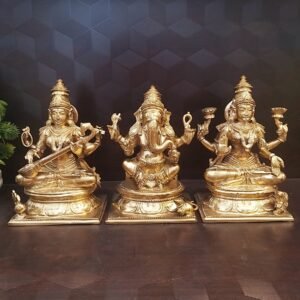 Bronze Lakshmi Ganesha And Saraswathi Set Statues