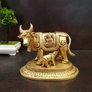 Brass Kamadhenu with Lakshmi and Ganesha Statue