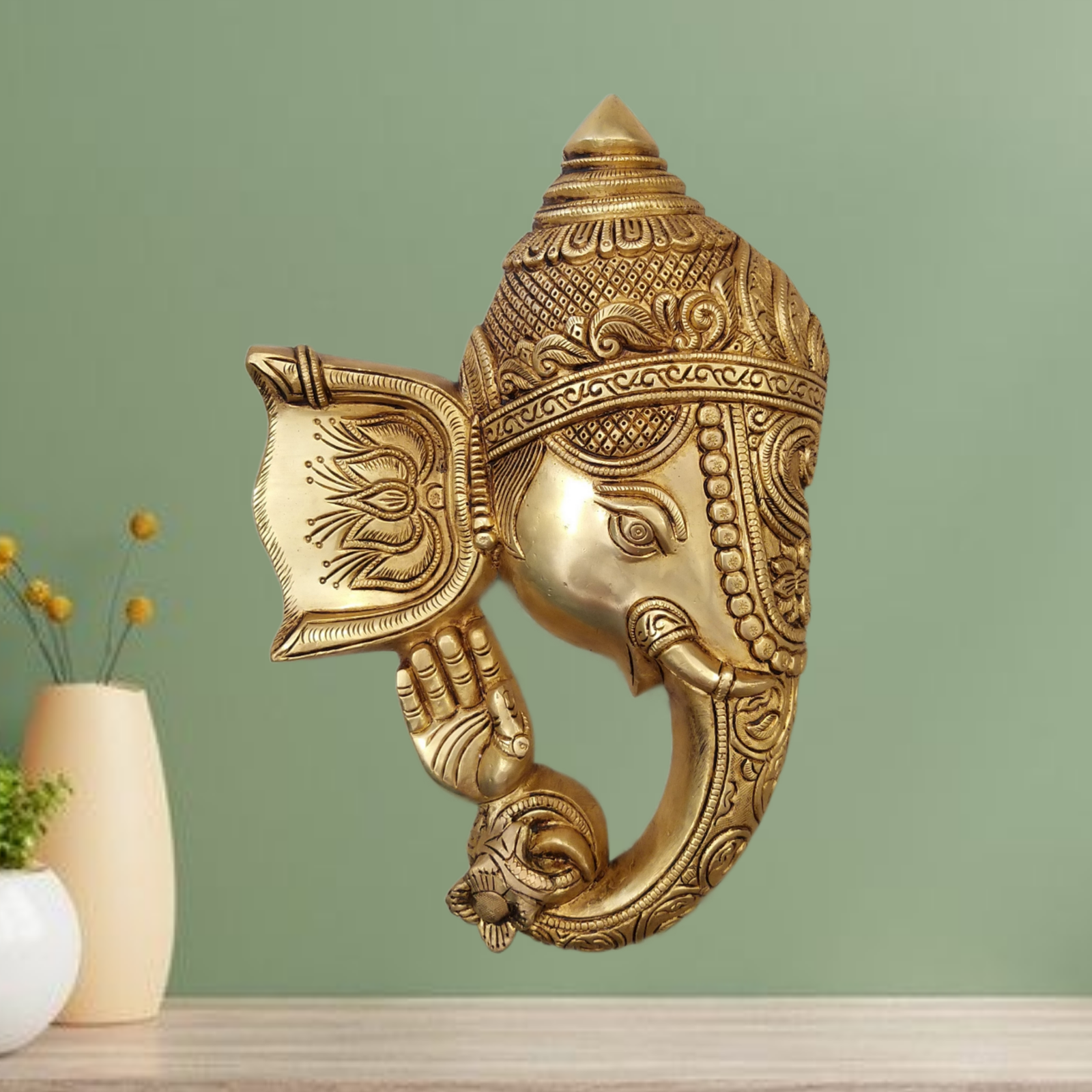 brass-superfine-ganesha-face-wall-hanging-home-decor-pooja-items-hindu-god-statues-gift-buy-online-india-10064 Brass Ganesha Right Face Wall Hanging