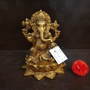 Brass Designer Ganesha on Lotus Base Idol