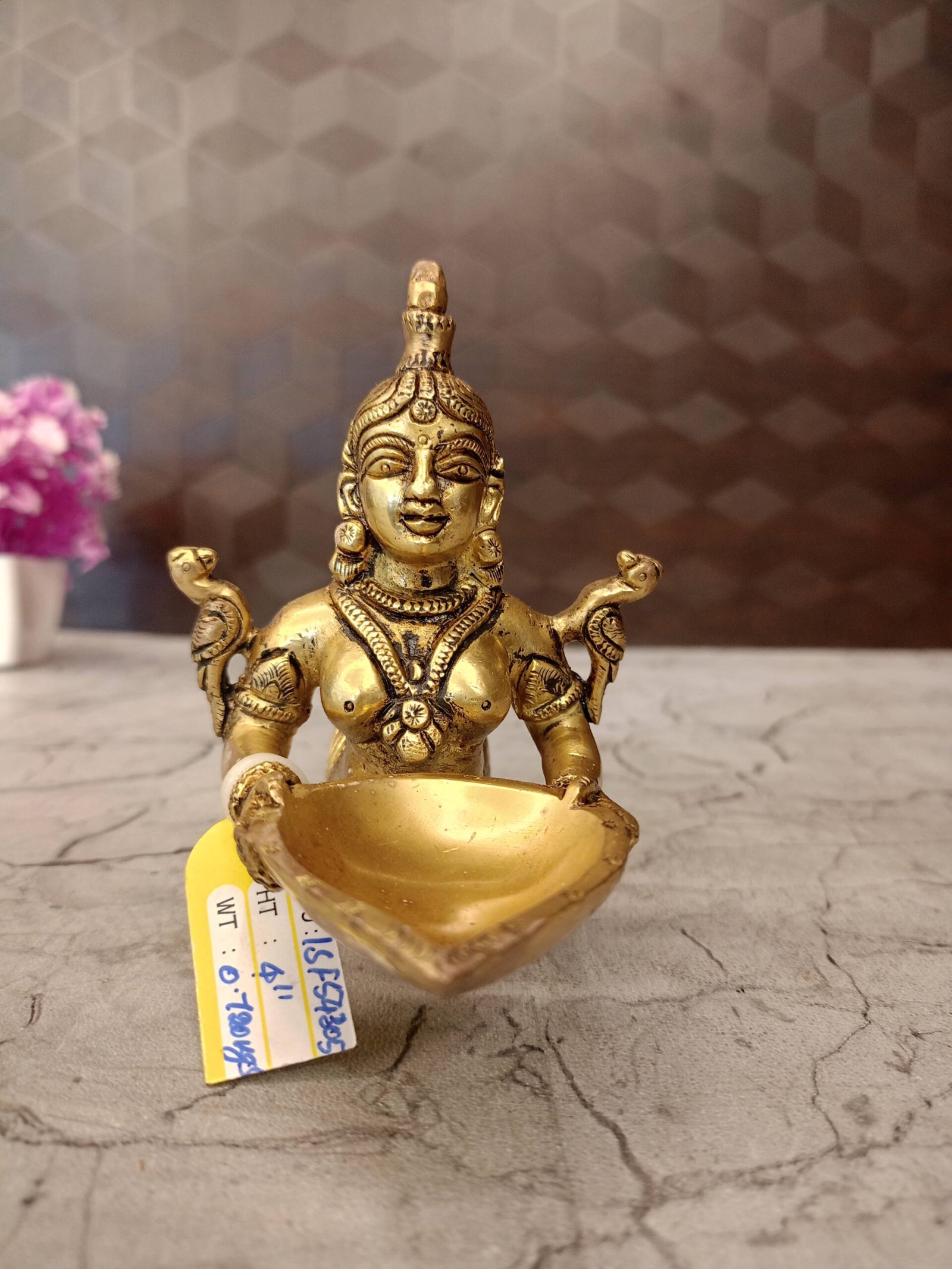 oplus_32 Brass Fish Designer Diya With Handle Pooja Idol- 4" - Image 1