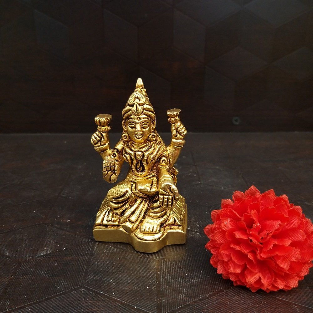brass-lakshmi-small-idol-hindu-god-statues-home-decor-pooja-items-gift-buy-online-india-10268 Brass Lakshmi Devi Statue- 3" - Image 1