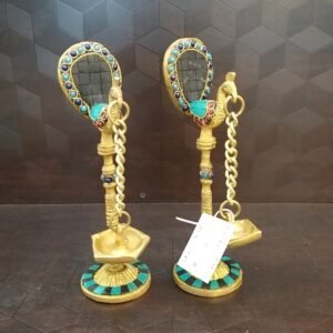 Brass Peacock Designer Hanging Diya Stonework Set