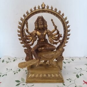 Brass Shanmugar Sitting on Peacock with Arch Statue