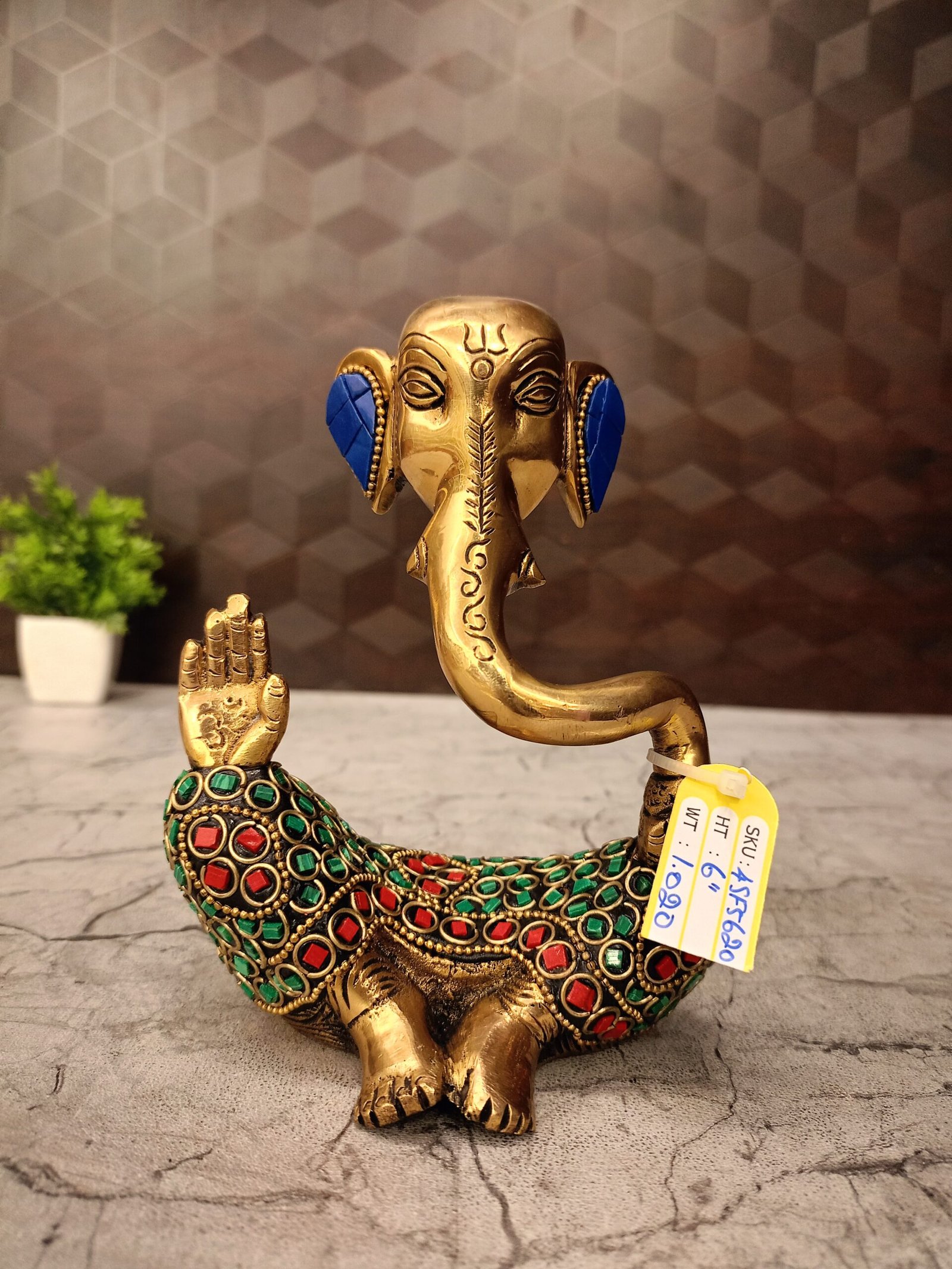 oplus_32 Brass Modern Ganesha Stonework Statue-6" - Image 1