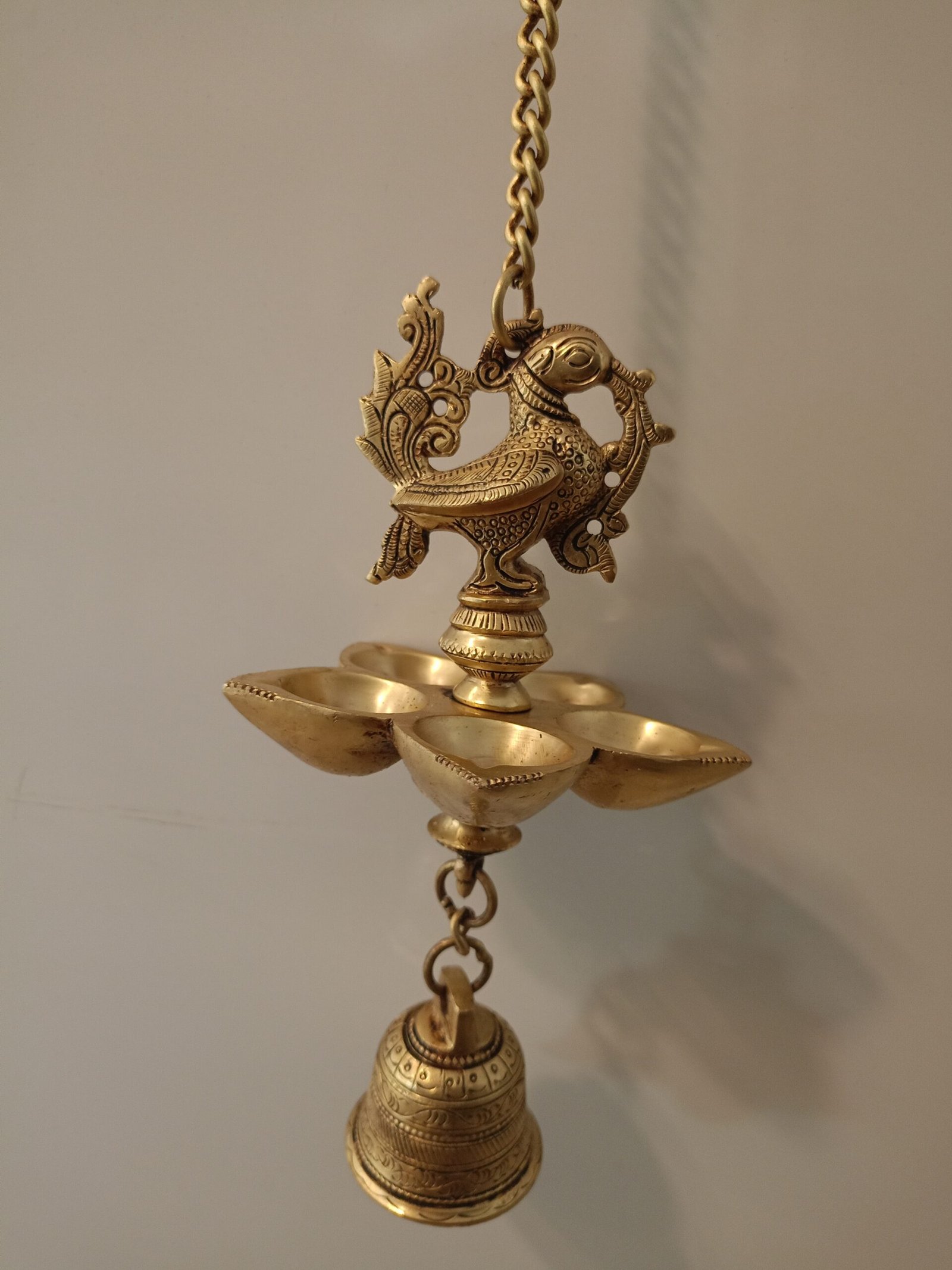oplus_32 Brass Annam Hanging Diya with bell- 25" - Image 1