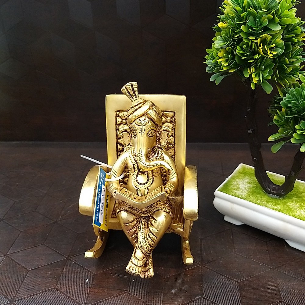 brass-chair-ganesha-idol-home-decor-hindu-god-statues-gift-buy-online-coimbatore Brass Modern Ganesha On Chair- Large 6" - Image 1