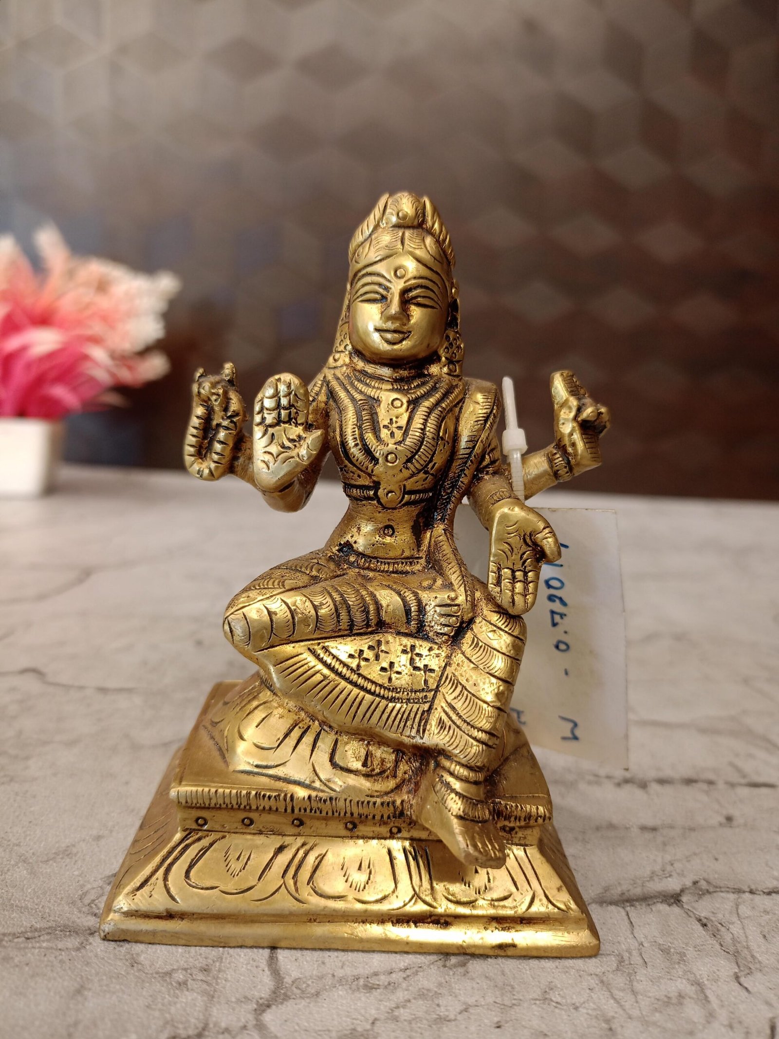 oplus_32 Brass Goddess Balambikai On Square Base Statue 4.5'' - Image 1