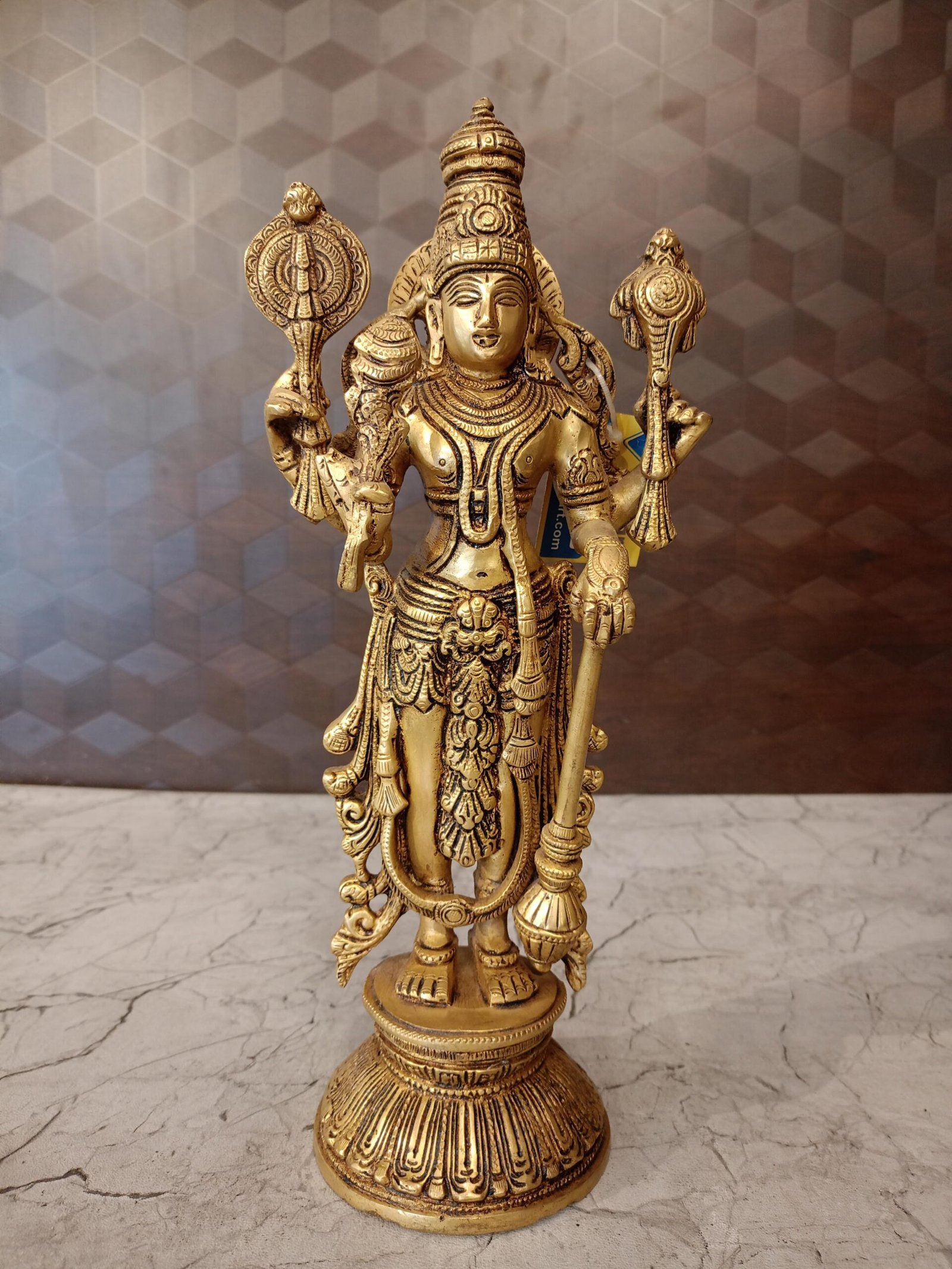 oplus_32 Brass Maha Vishnu | Lord Vishnu Pure Brass Standing Statue 12.5'' - Image 1