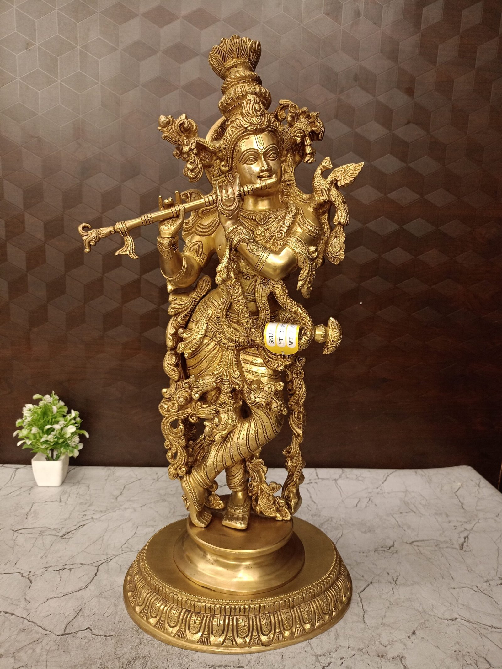 Brass Lord Krishna idol Superfine Golden finish 25.5" 1 brass krishna idol