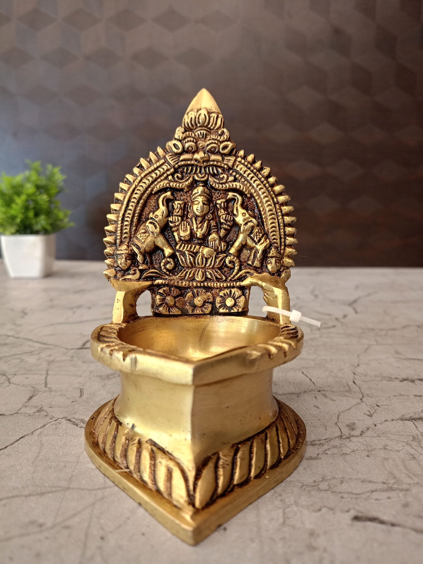 oplus_32 Brass Gajalakshmi Diya , Black Antique Finish 5.5" - Image 1