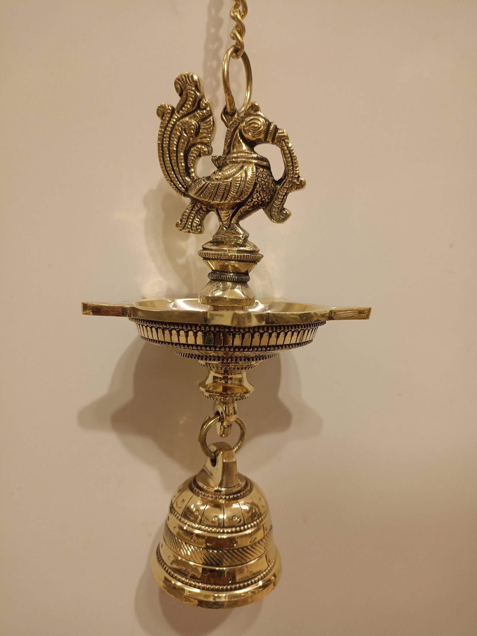 oplus_32 Brass Five Face Annam Diya With Bell / Wall Hanging 23" - Image 1