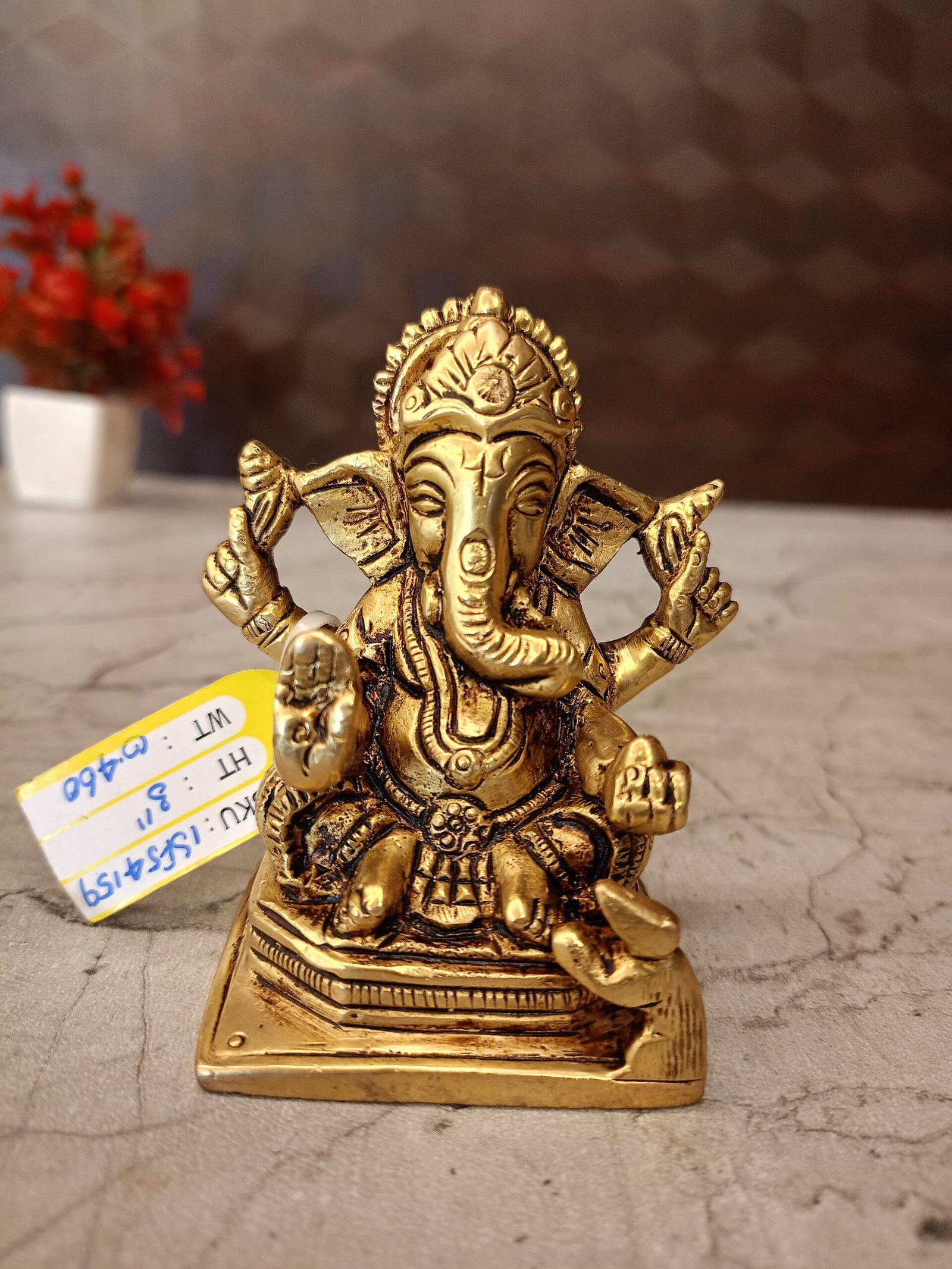 oplus_32 Brass Ganesha Idol Well Designed 3" For Pooja - Image 1