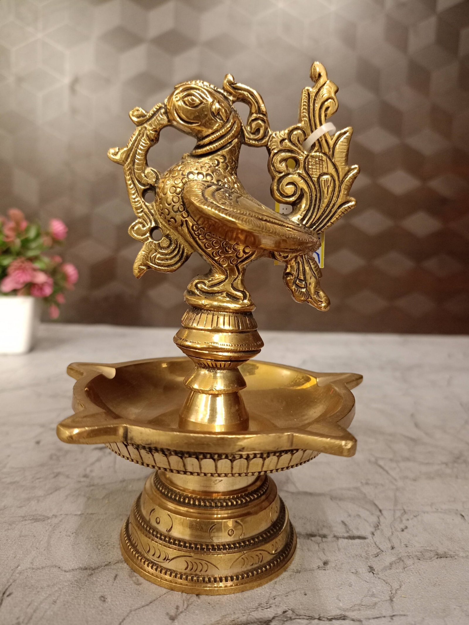 oplus_32 Brass Five Face Annam Diya 6" - Image 1