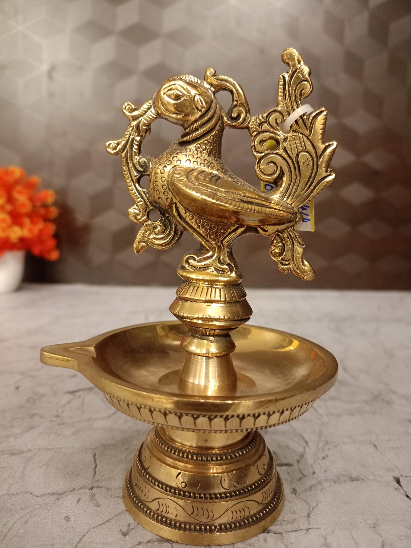 oplus_32 Brass single Face Diya With Annam 6" - Image 1
