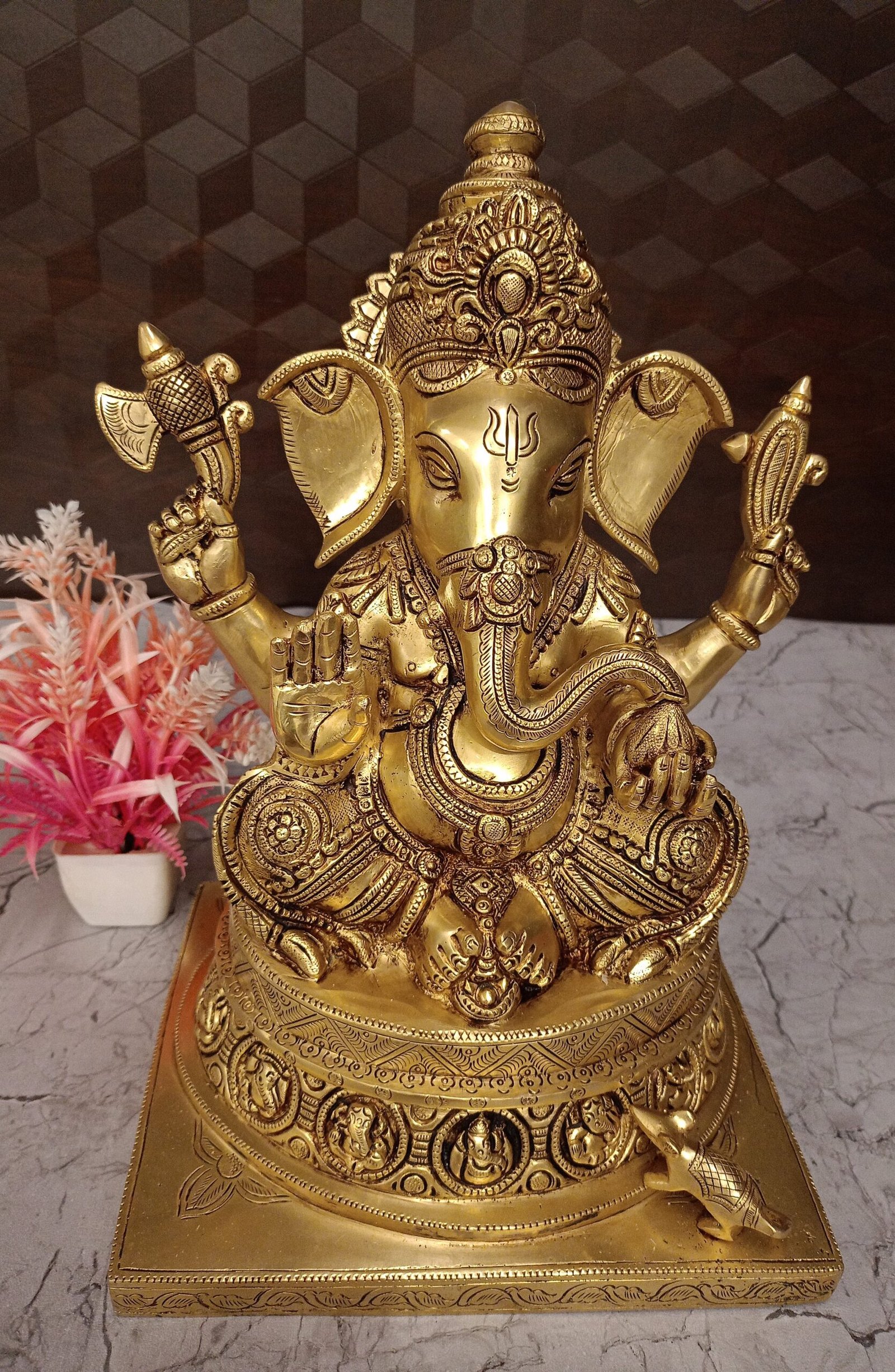 oplus_32 Buy Brass Ashta Ganesha Sitting On Square base 13' - Image 1