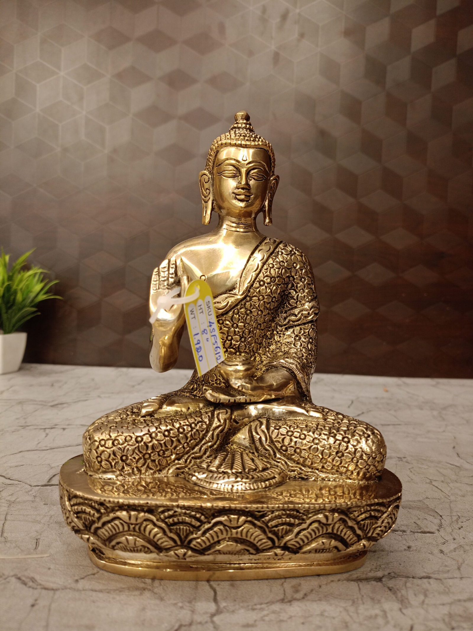 oplus_32 Buy Brass Buddha Statue Sitting On Oval Designer Base 8" - Image 1