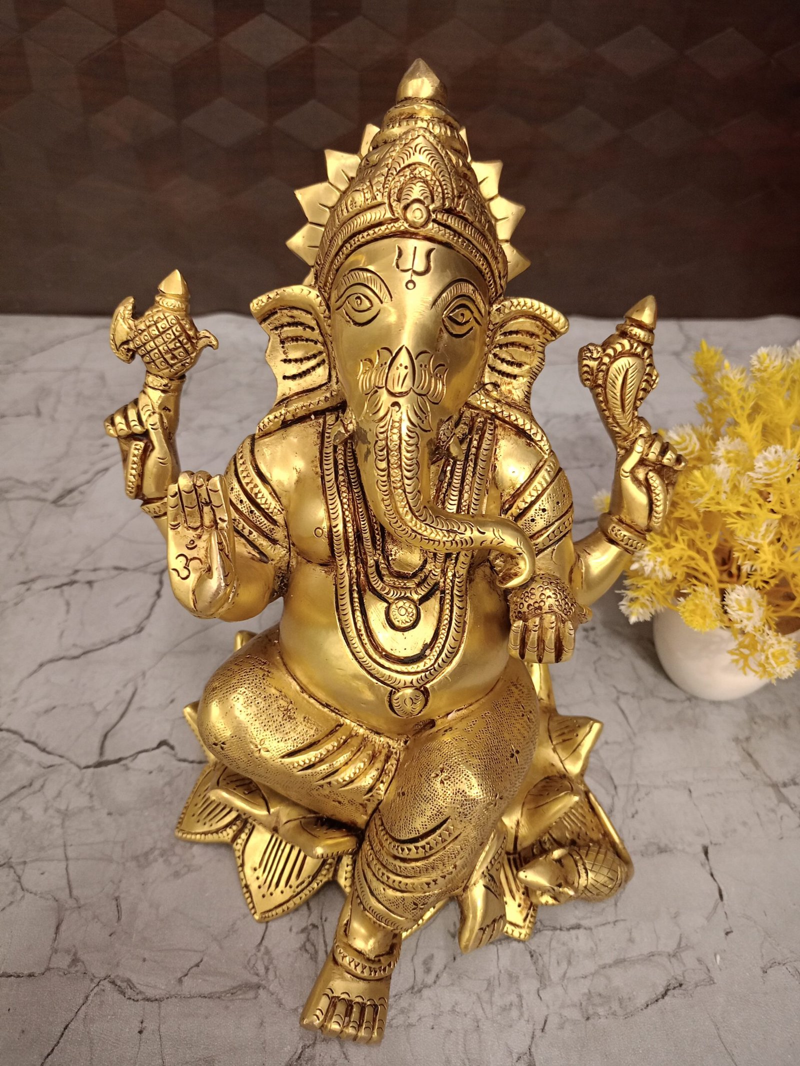 oplus_32 Buy Brass Ganesha Sitting On Lotus 10" - Image 1