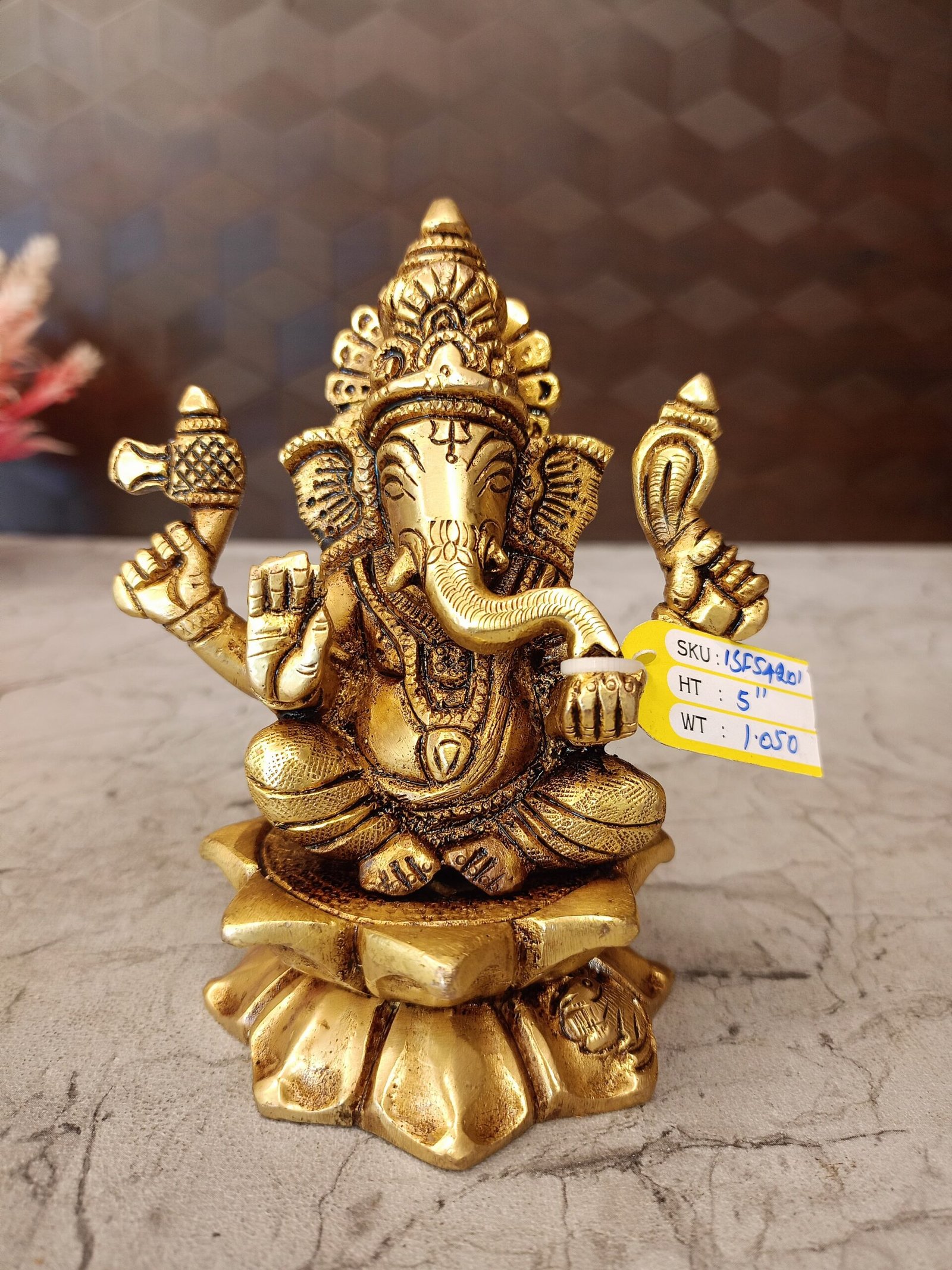 oplus_32 Buy Brass Ganesha Sitting On Lotus Base 5" - Image 1