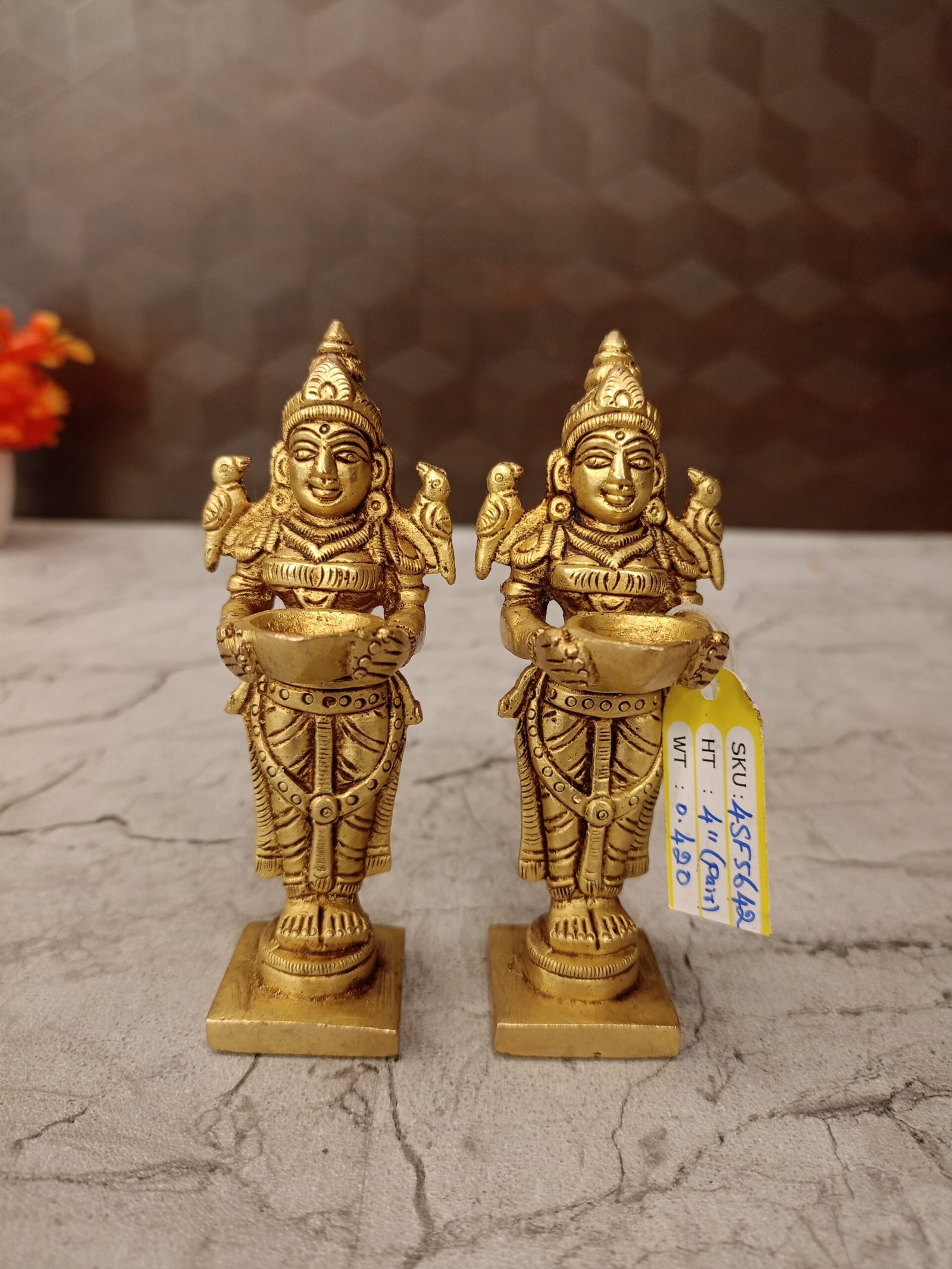oplus_32 Buy Brass Paavai Diya Statue , Home Decor 4" - Image 1