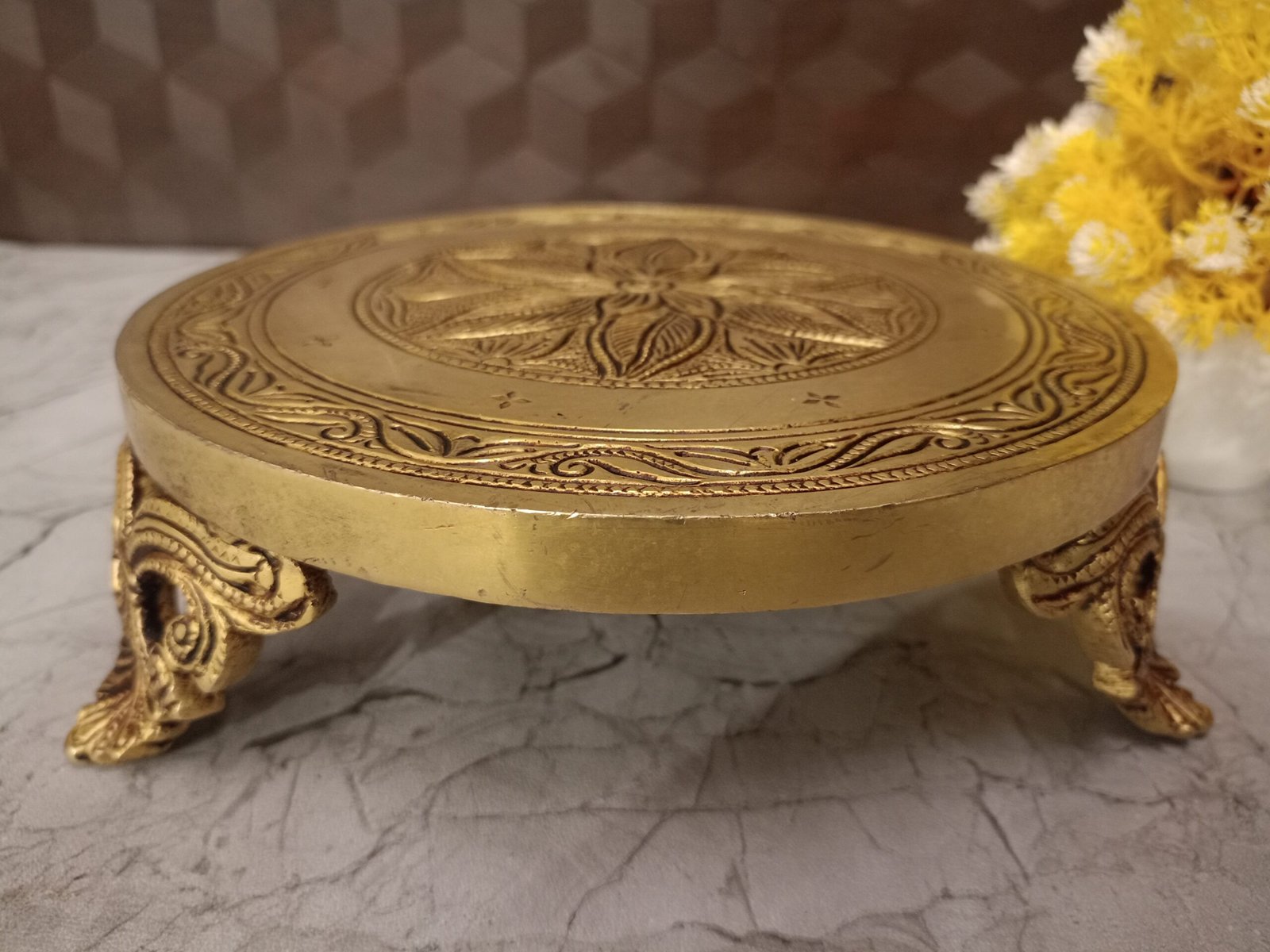 oplus_0 Buy Brass Round Chowki Statnd 3" for Home decor - Image 1