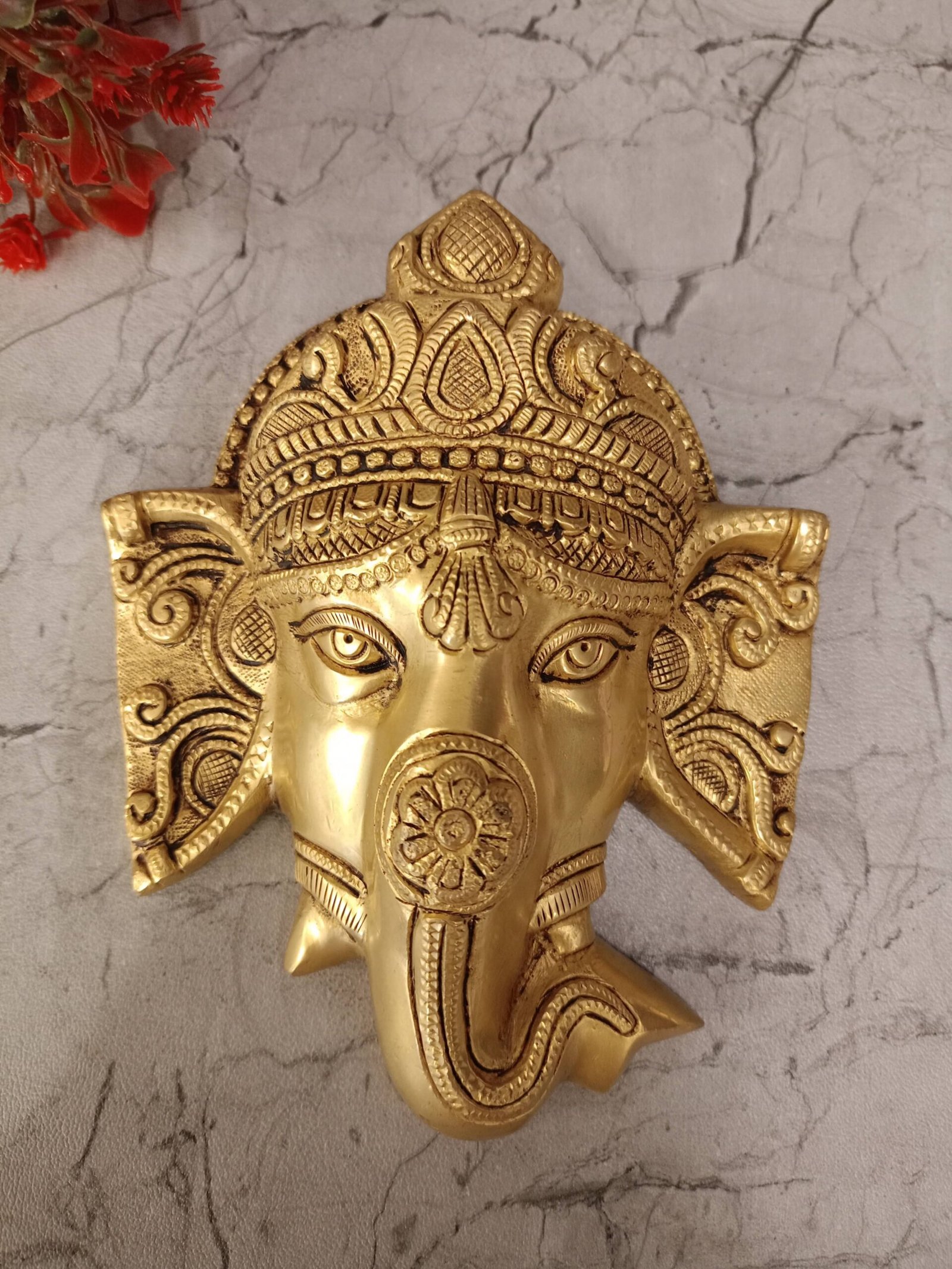 oplus_32 Brass Ganesha Face Wall Mount 7" - Image 1