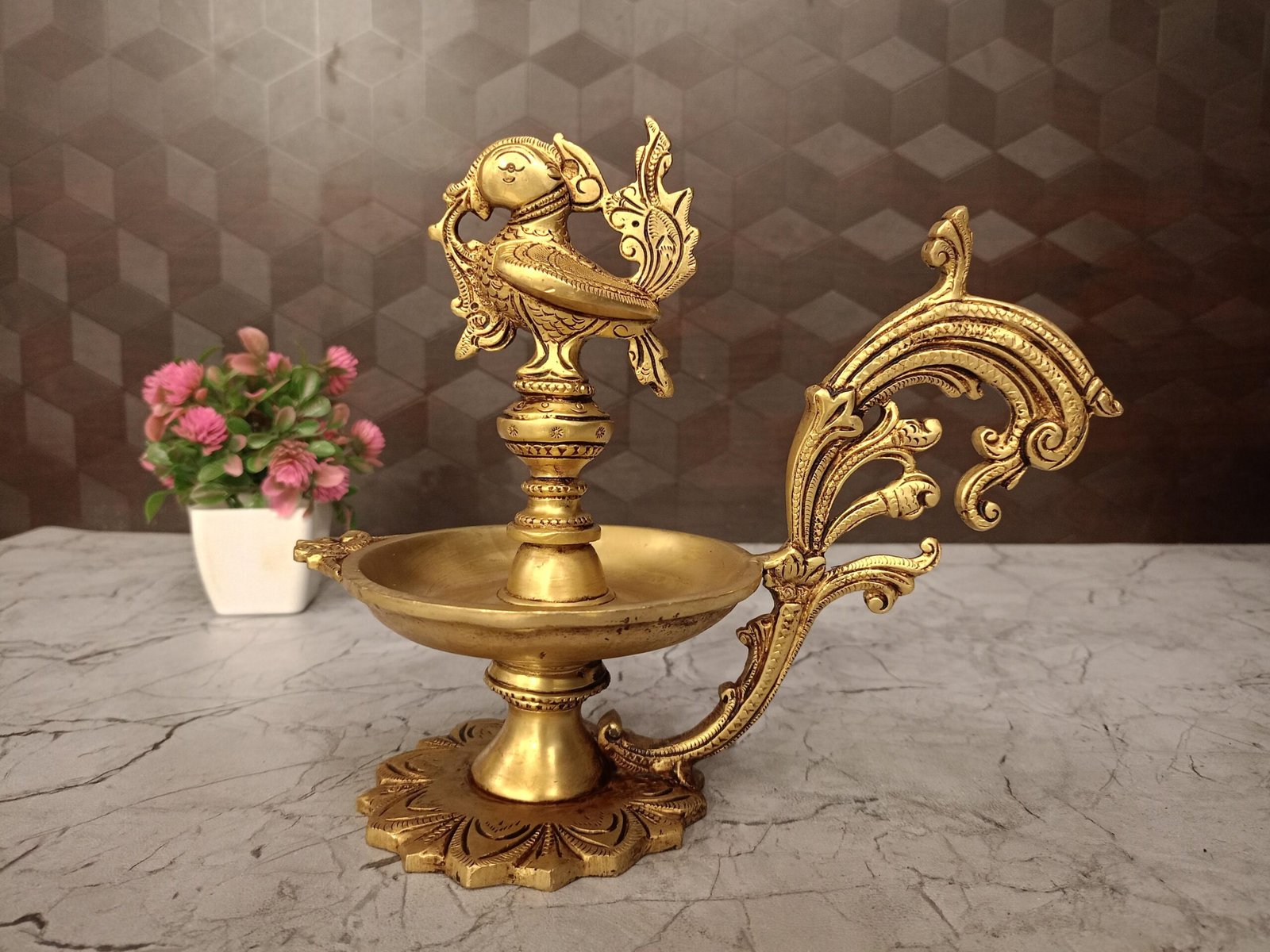 oplus_0 Buy Pure Brass Designer Annam Diya 7.5", Superfine & Handicraft Idol - Image 1
