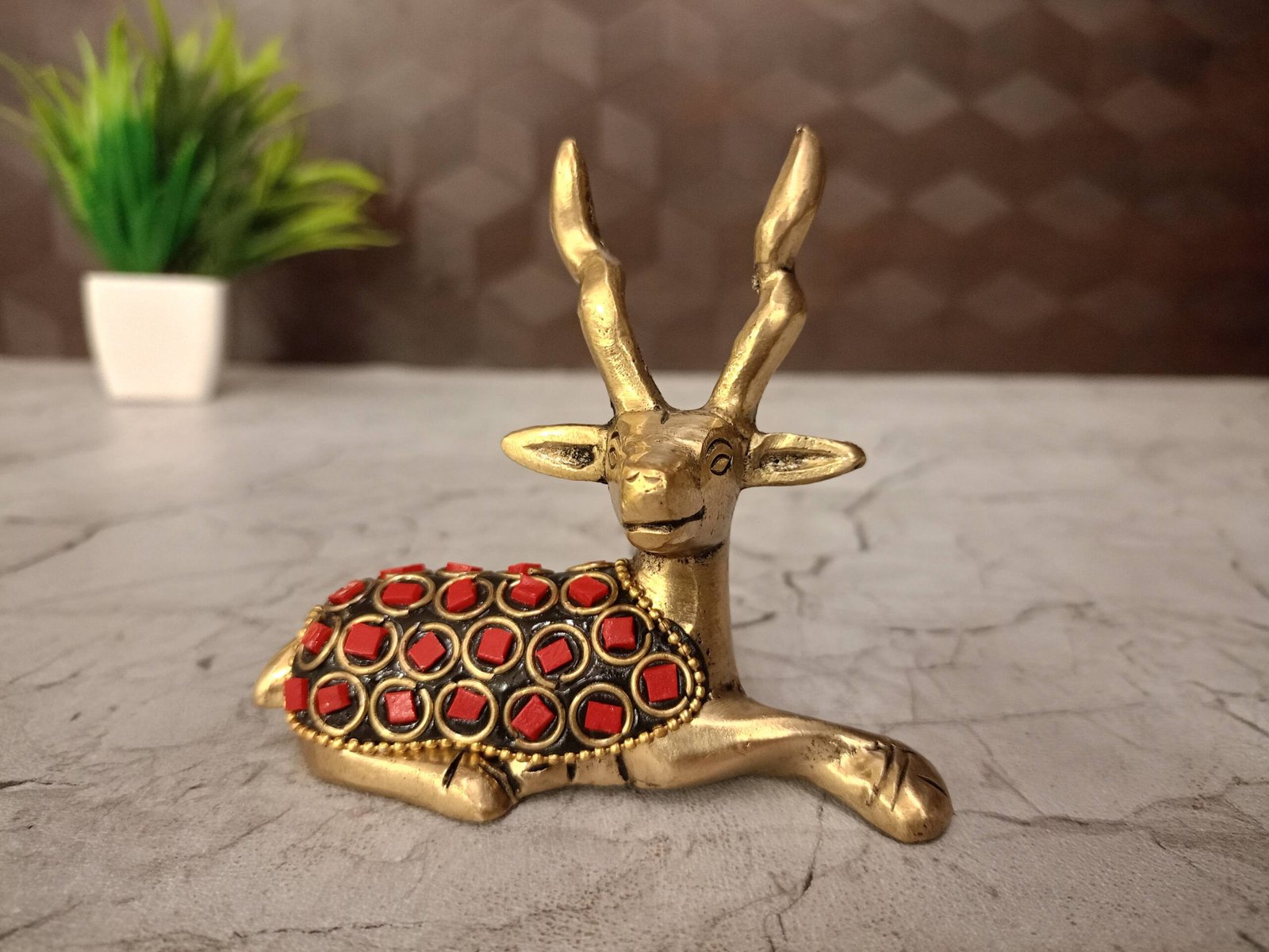 oplus_0 Buy Brass Stone Deer For Home decor Handcraft & Antique statue 3" - Image 1