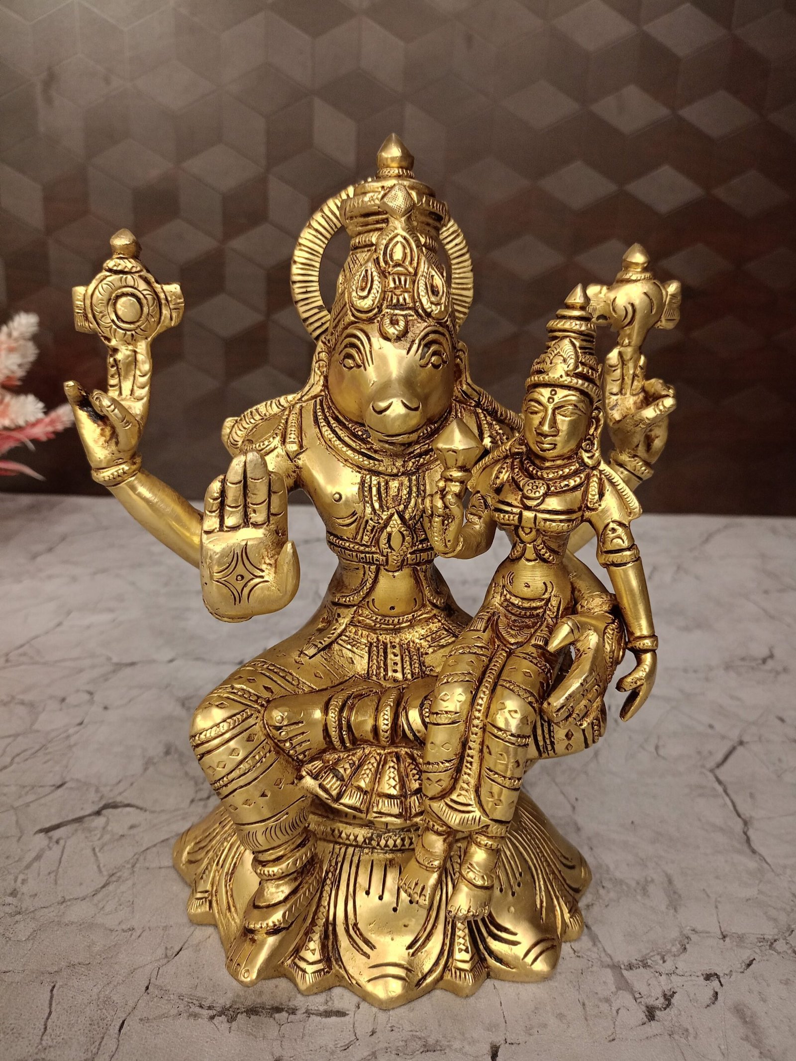 oplus_32 Buy Brass Superfine Lakshmi Hygrevar Statue , Handicraft & Golden Antique Finish 9" - Image 1