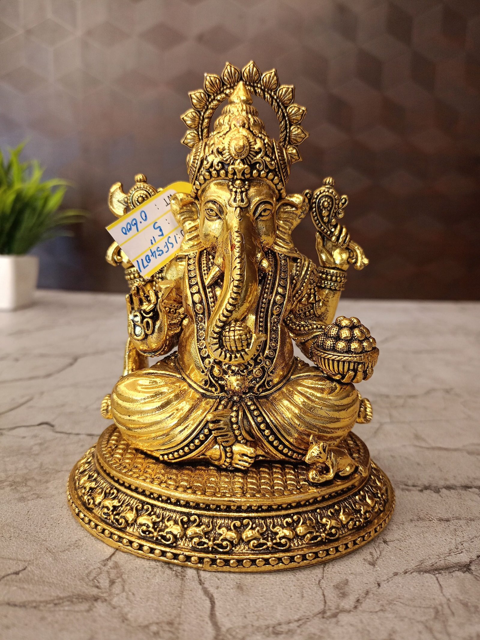 oplus_32 Buy Brass Fine Art Ganesha Statue For Pooja , Pure & Antique Finish 5" - Image 1