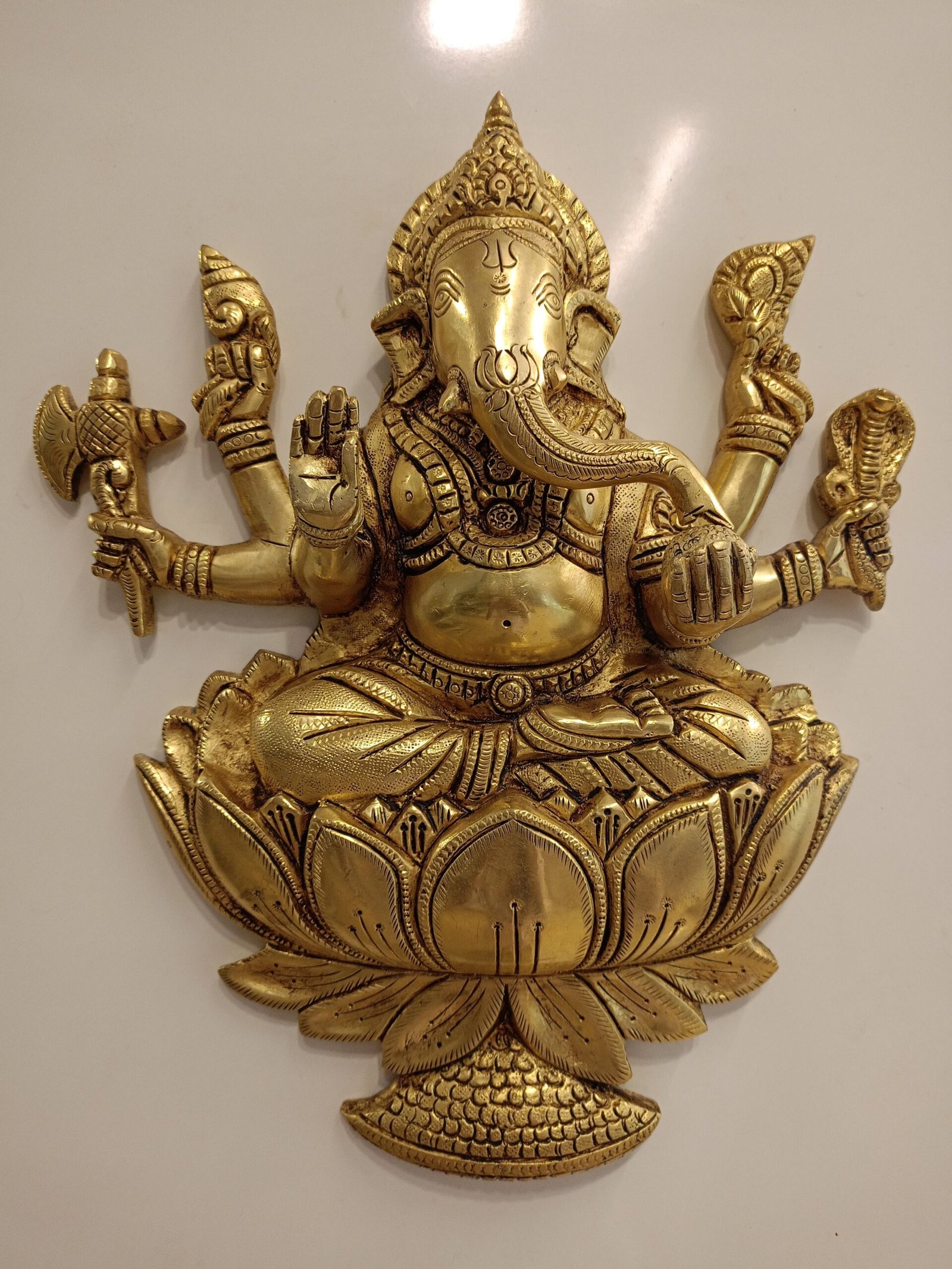 oplus_32 Buy Brass Wall Mount Ganesha With Lotus 12" - Image 1