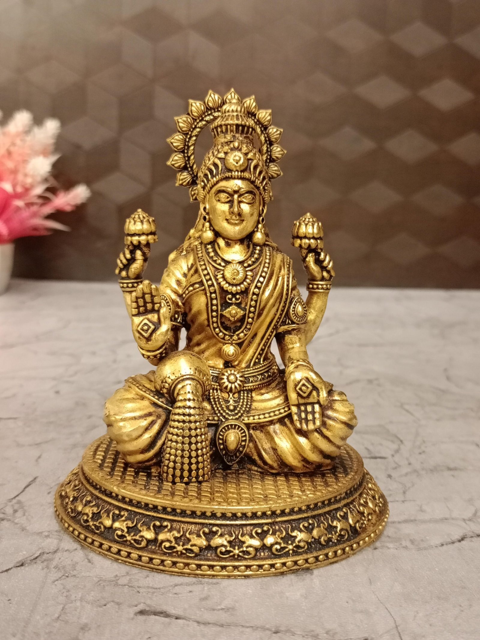 oplus_32 Buy Brass Lakshmi Sitting On Round Base 4.5" - Image 1