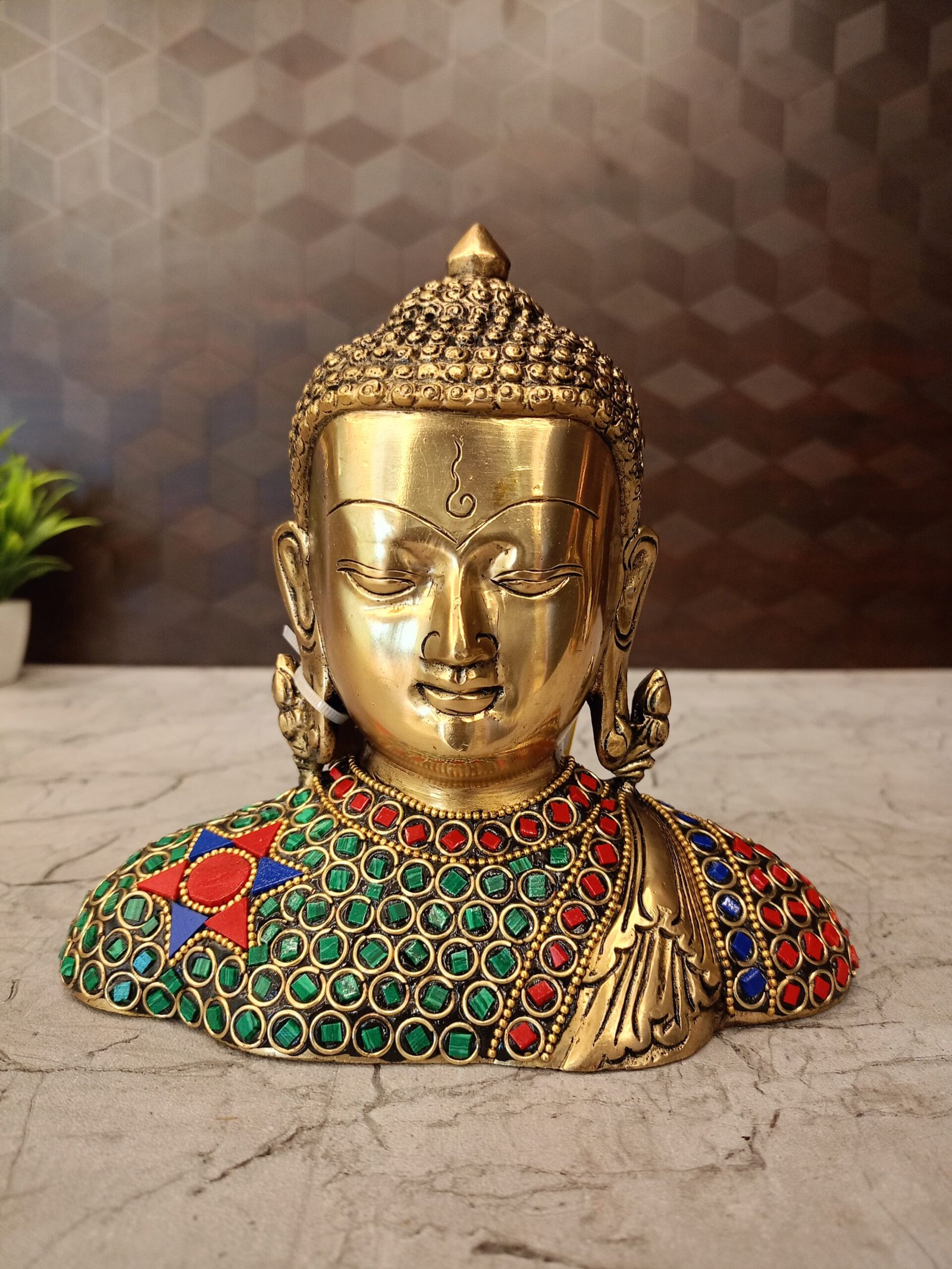oplus_32 Brass Stone Buddha Statue 6.5" - Image 1