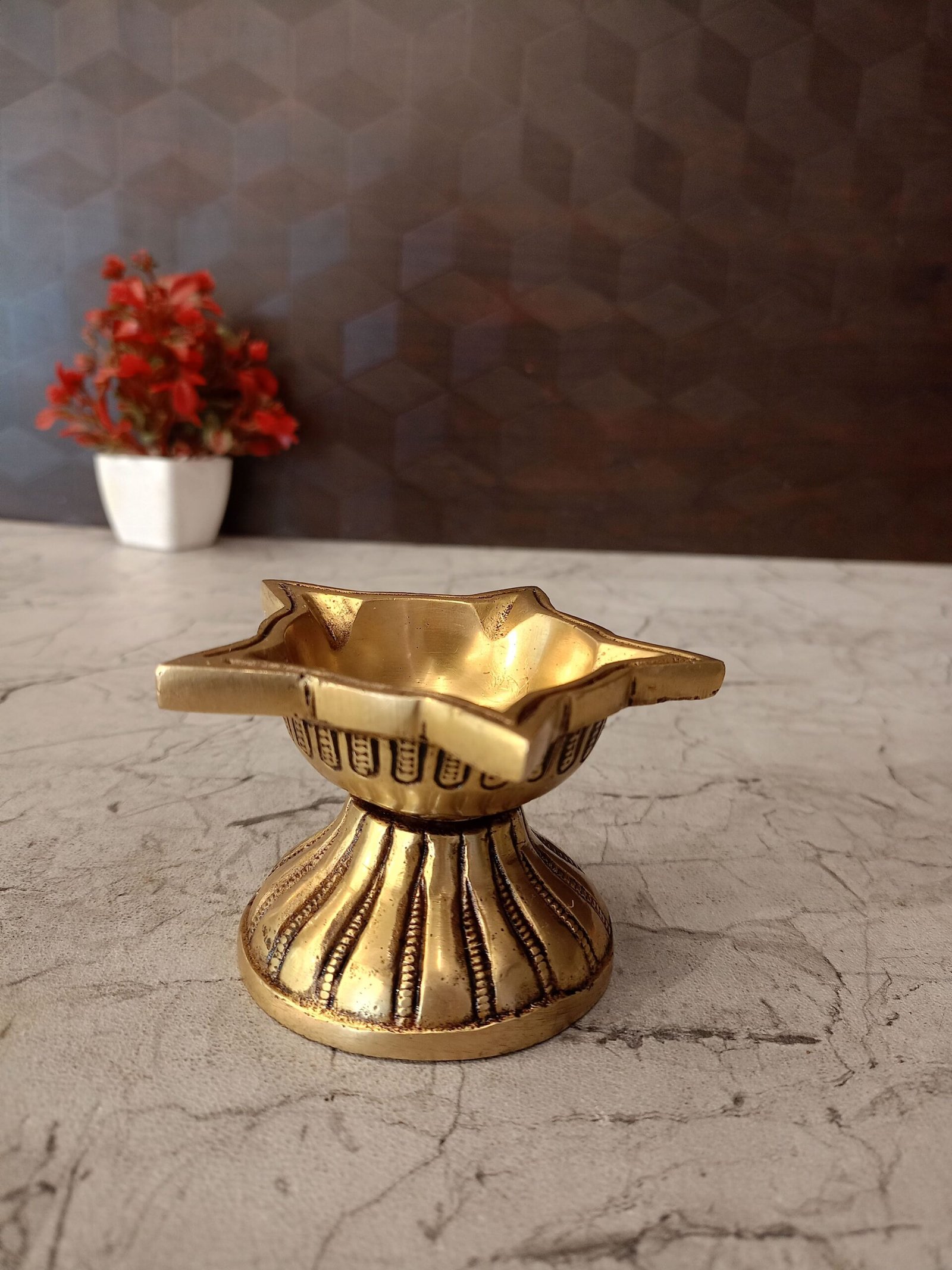 oplus_32 Brass Five Face Diya 2.5" - Image 1