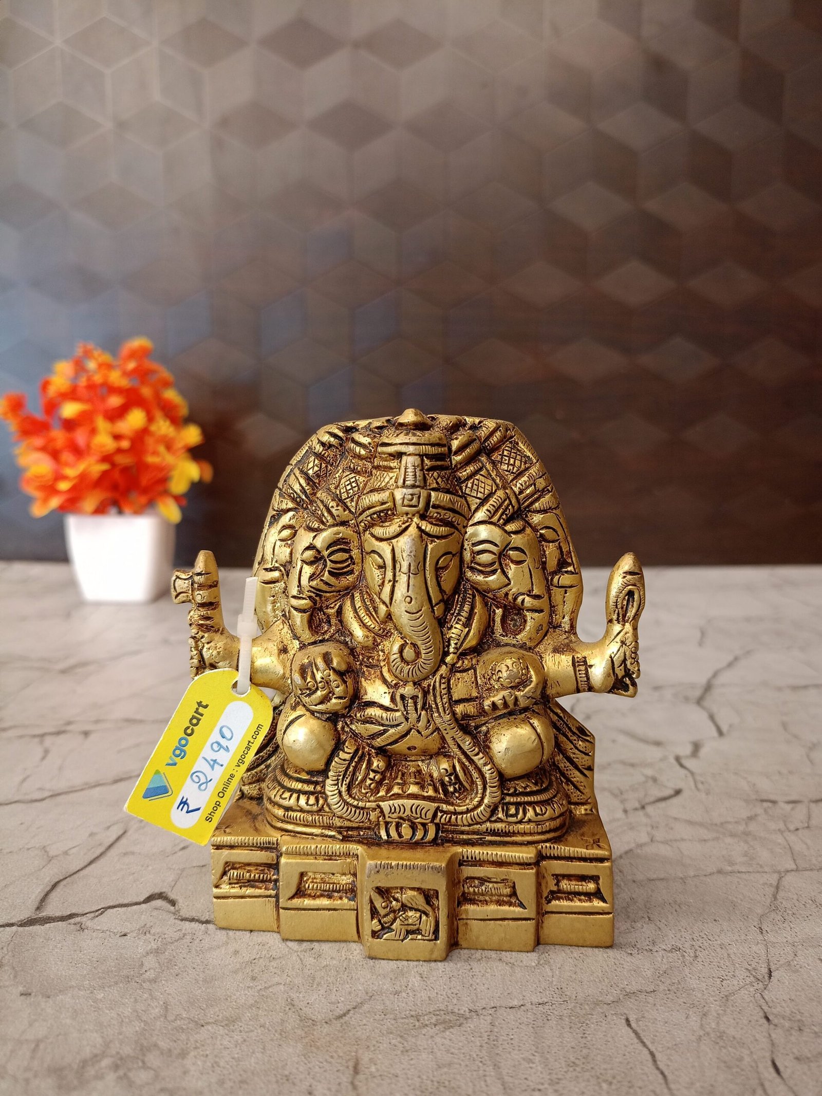 oplus_32 Brass Panjamuga Ganesha 4" - Image 1