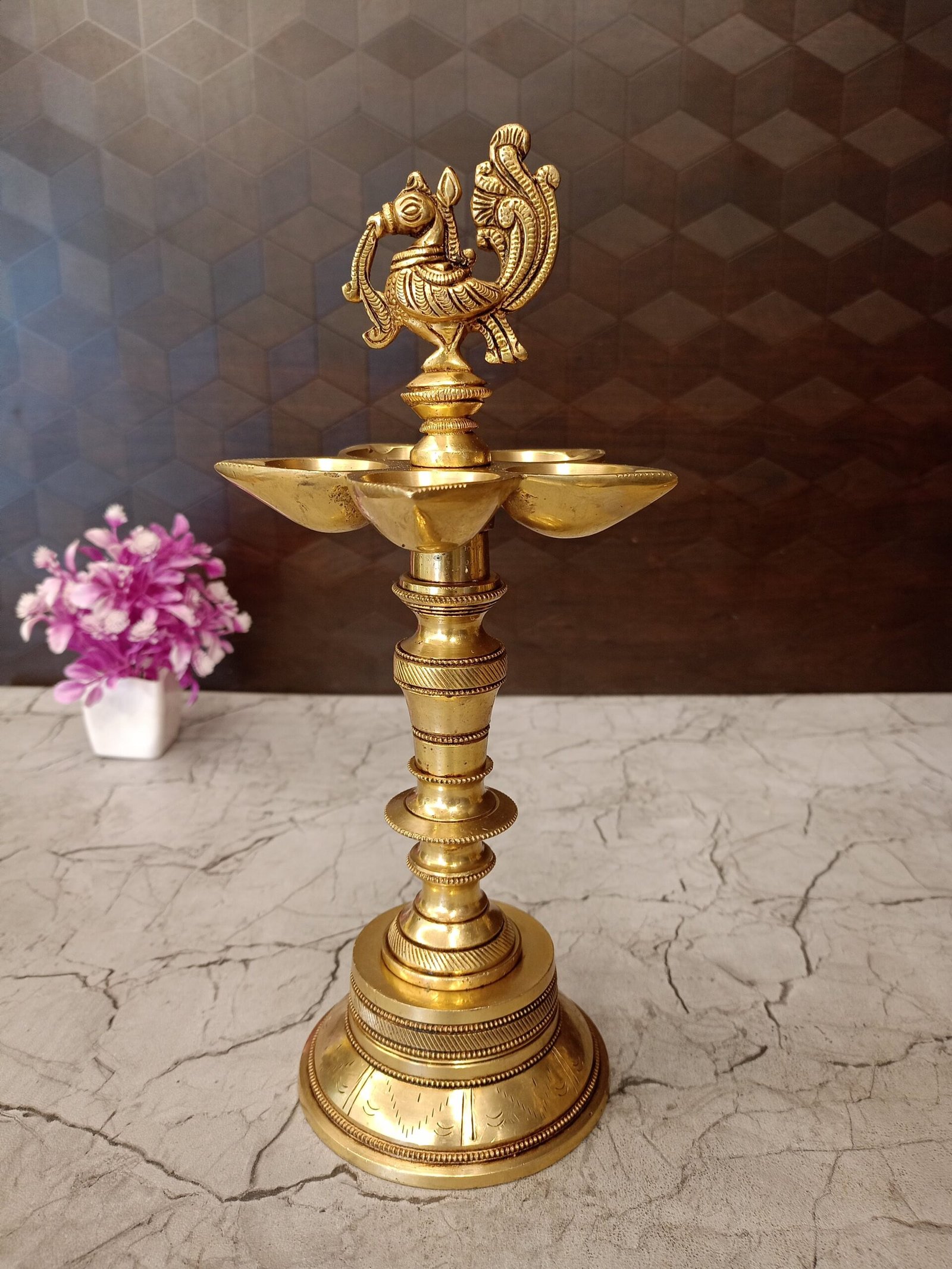 oplus_32 Brass Annam Five Face Kuthu Vilakku For Pooja 11" - Image 1