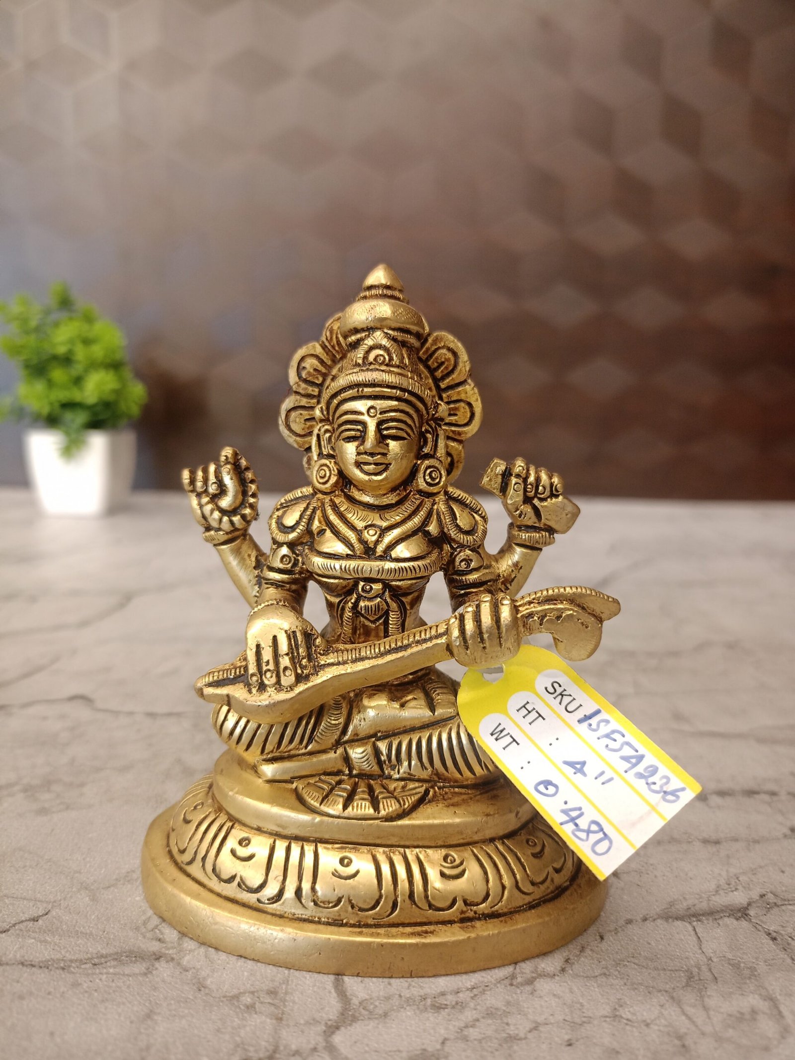 oplus_32 Brass Saraswathi Statue Best For Pooja 4" - Image 1