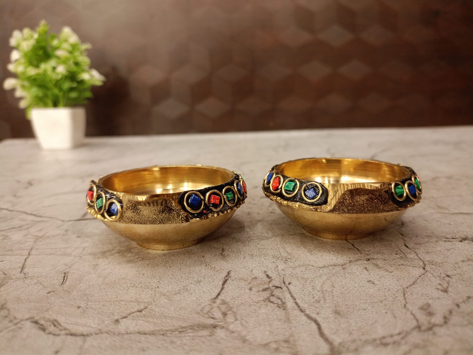 oplus_0 Brass Stone Agal Diya For Pooja 1" - Image 1