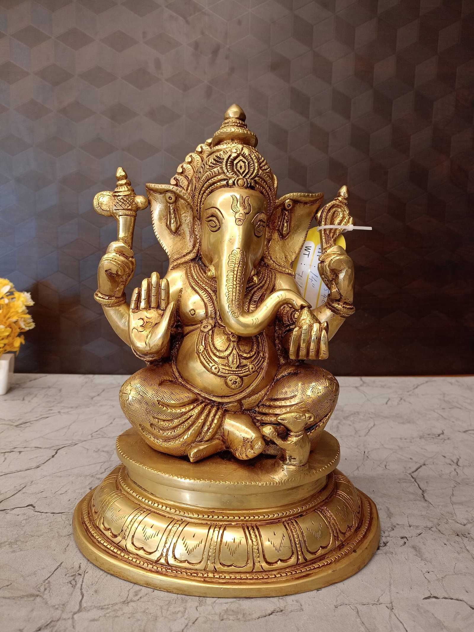 Brass Ganesha Sitting On Round Base 14" 1 Brass Ganesha Sitting On Round Base