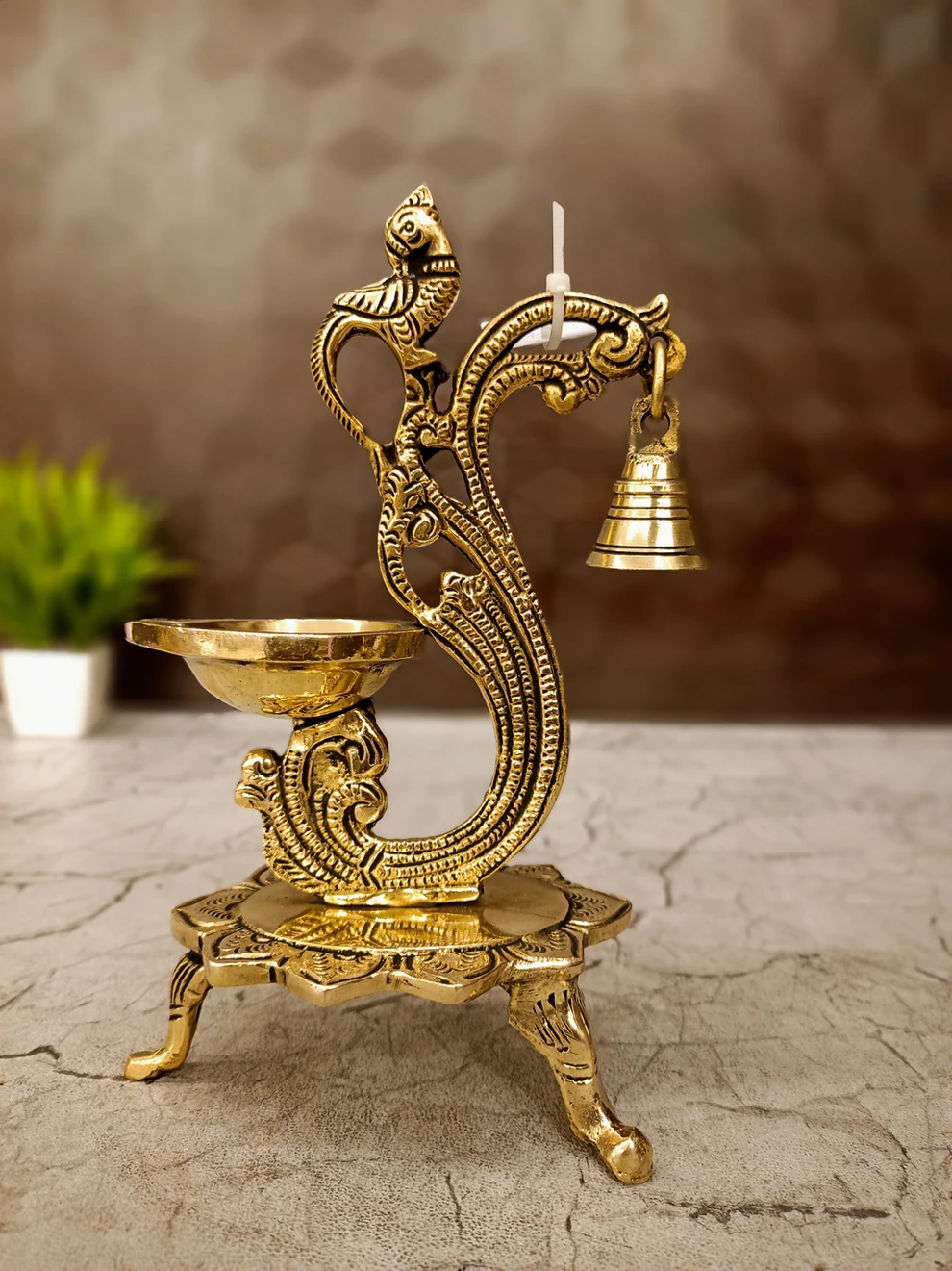 brass-single-face-diya-designer-base-with-bell-pooja-antique-vgocart-coimbatore brass-single-face-diya-designer-base-with-bell-pooja-antique-vgocart-coimbatore