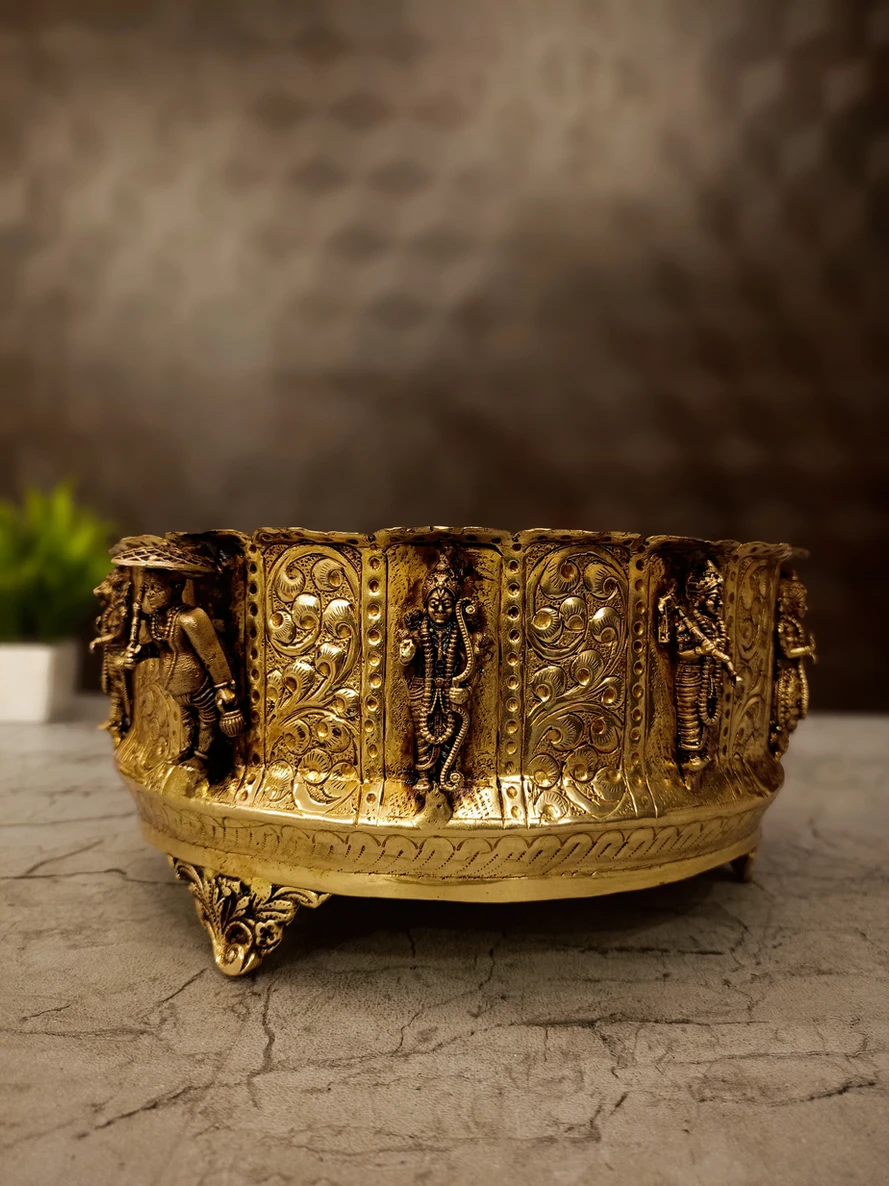 brass-dhasavatharam-uruli-pooja-gift-vgocart-coimbatore-india Brass Fine Dhasavatharam Uruli 4'' - Image 1