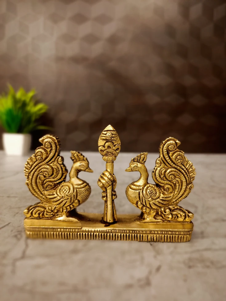 brass-peacock-vel-pooja-gift-vgocart-coimbatore-india Brass Two Peacock With Vel 3" - Image 1