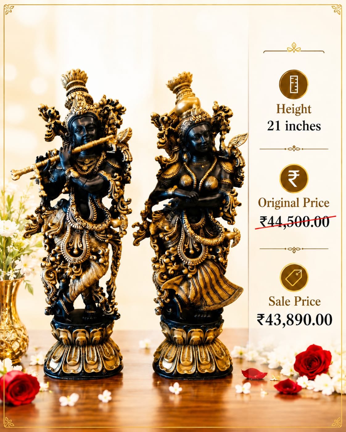 Brass Superfine Radha Krishna Statue Big 21 Inch, Brass Superfine Radha Krishna Statue Big 21 Inch | Premium Designer Antique Brass Idol for Home Décor, Temple & Pooja Room - Image 1